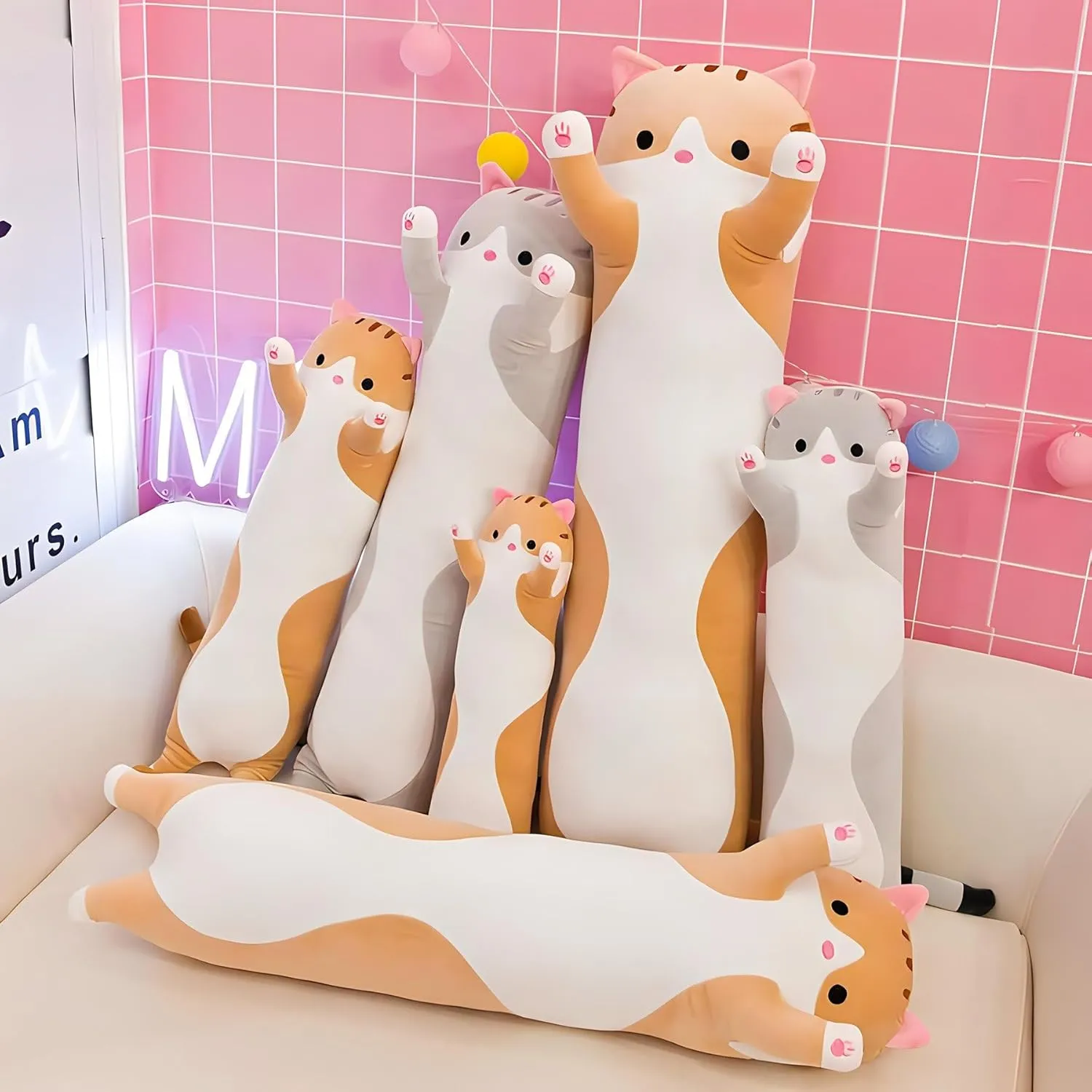 Cat Plushies, Kitten Stuffed Animals, Cute Cat Long Body Pillows,Plush Pillow Doll Toy Gifts for Kids or Girl