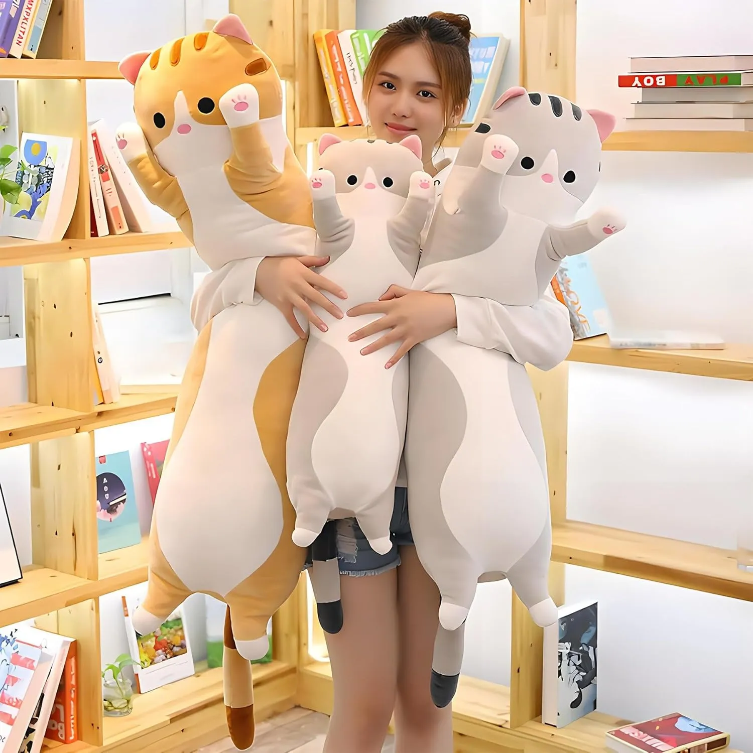 Cat Plushies, Kitten Stuffed Animals, Cute Cat Long Body Pillows,Plush Pillow Doll Toy Gifts for Kids or Girl