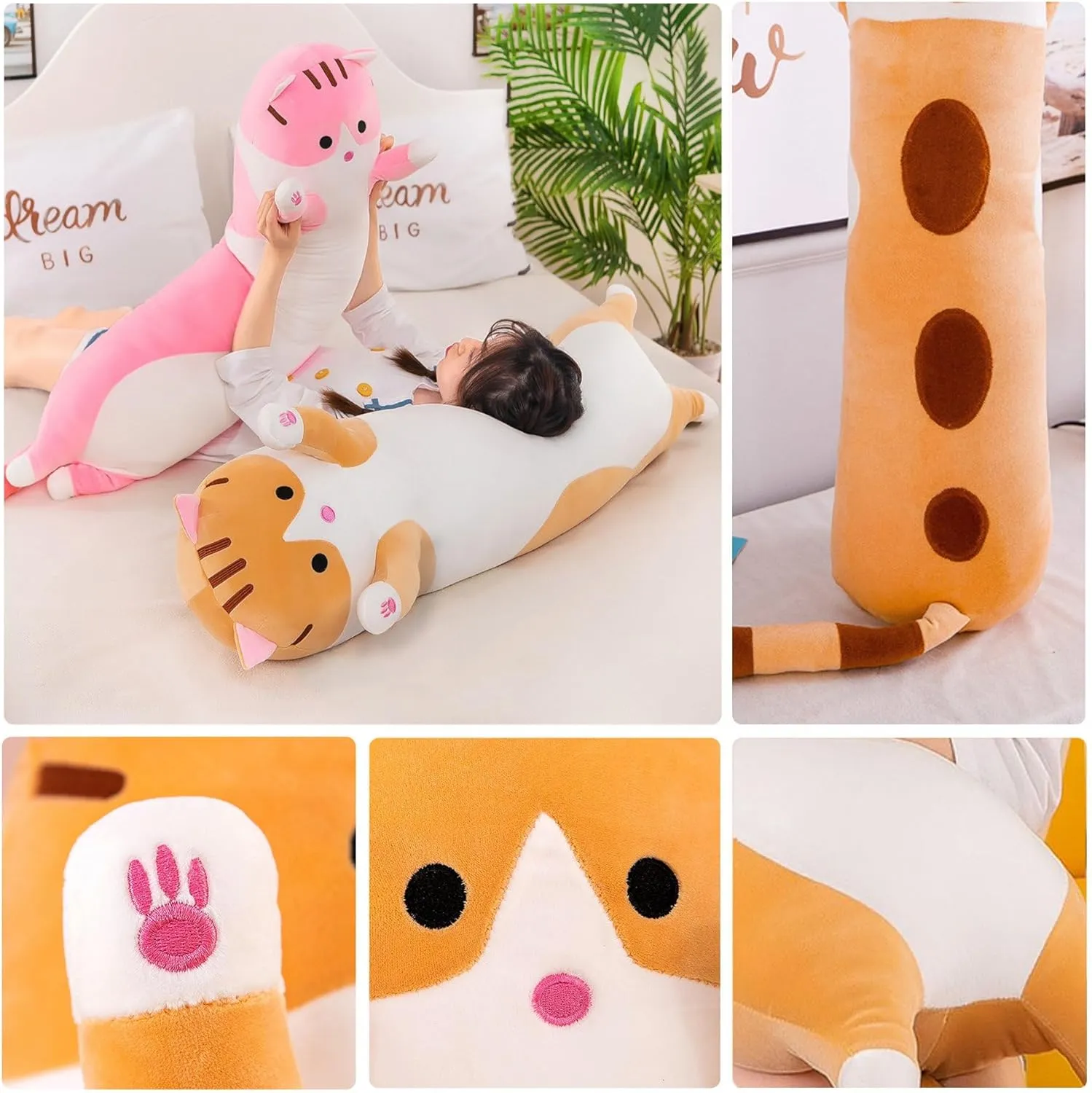 Cat Plushies, Kitten Stuffed Animals, Cute Cat Long Body Pillows,Plush Pillow Doll Toy Gifts for Kids or Girl