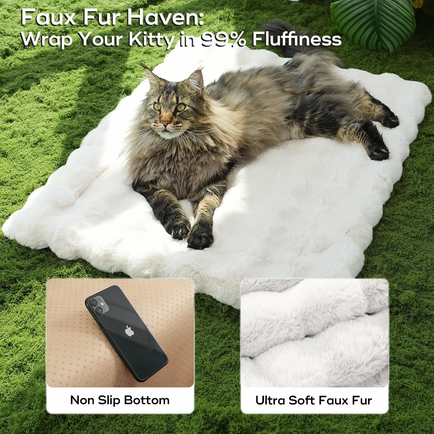 Cat Beds Cozy Pet Mat Faux Fur Kitten Pad Bed for Carriers/Couch Dog & Puppy Cute Friendly 23 x 15 Inch Medium White