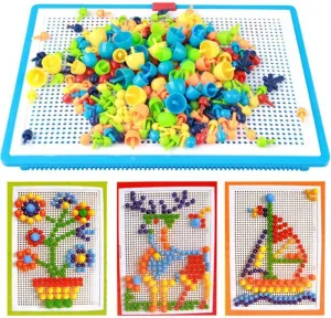 CDDLR 592Pcs Jigsaw Puzzle Mix Colour Mushroom Nails Pegboard Educational Building Bricks Creative DIY Peg Puzzle Toys 3D Games Birthday Christmas Party Gift for Kids Children Age Over 3 Years Old