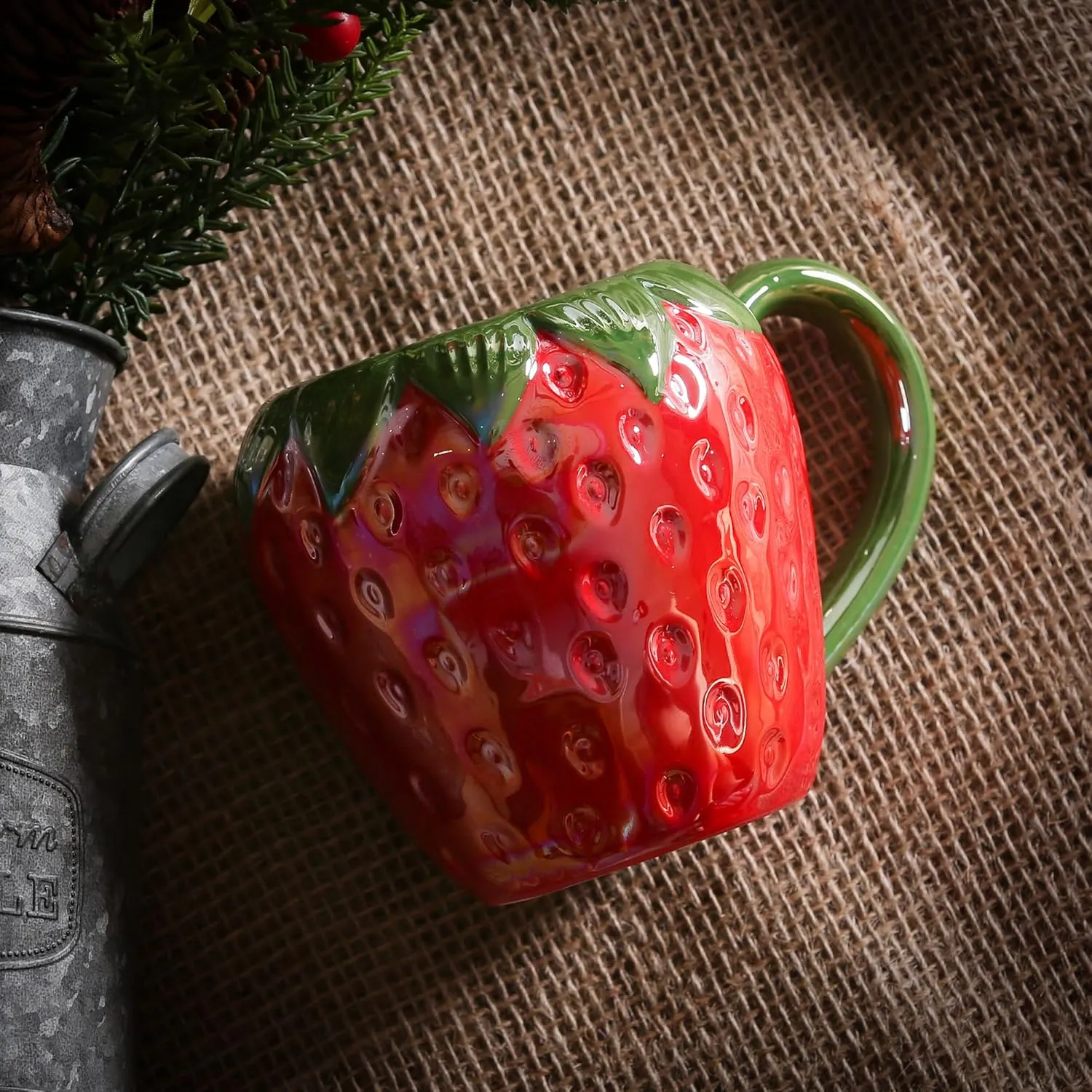 Ceramic Mug for Home & Office, Creative Porcelain Fruit Cup with Handle for Coffee, Tea, Juice, Milk & Water, 17oz. Strawberry Shape Mug Gift, 4.1" H