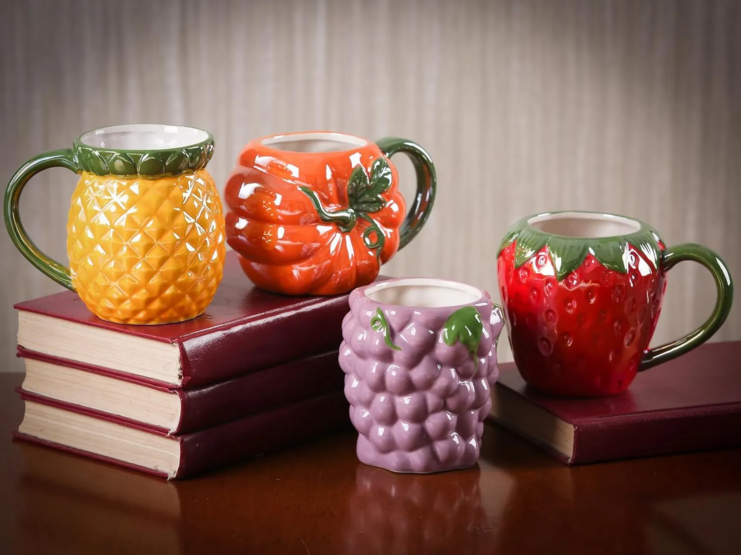 Ceramic Mug for Home & Office, Creative Porcelain Fruit Cup with Handle for Coffee, Tea, Juice, Milk & Water, 17oz. Strawberry Shape Mug Gift, 4.1" H