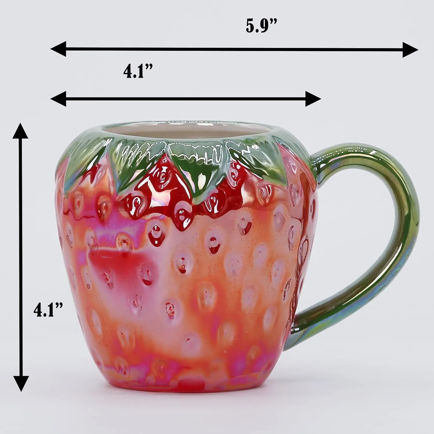 Ceramic Mug for Home & Office, Creative Porcelain Fruit Cup with Handle for Coffee, Tea, Juice, Milk & Water, 17oz. Strawberry Shape Mug Gift, 4.1" H
