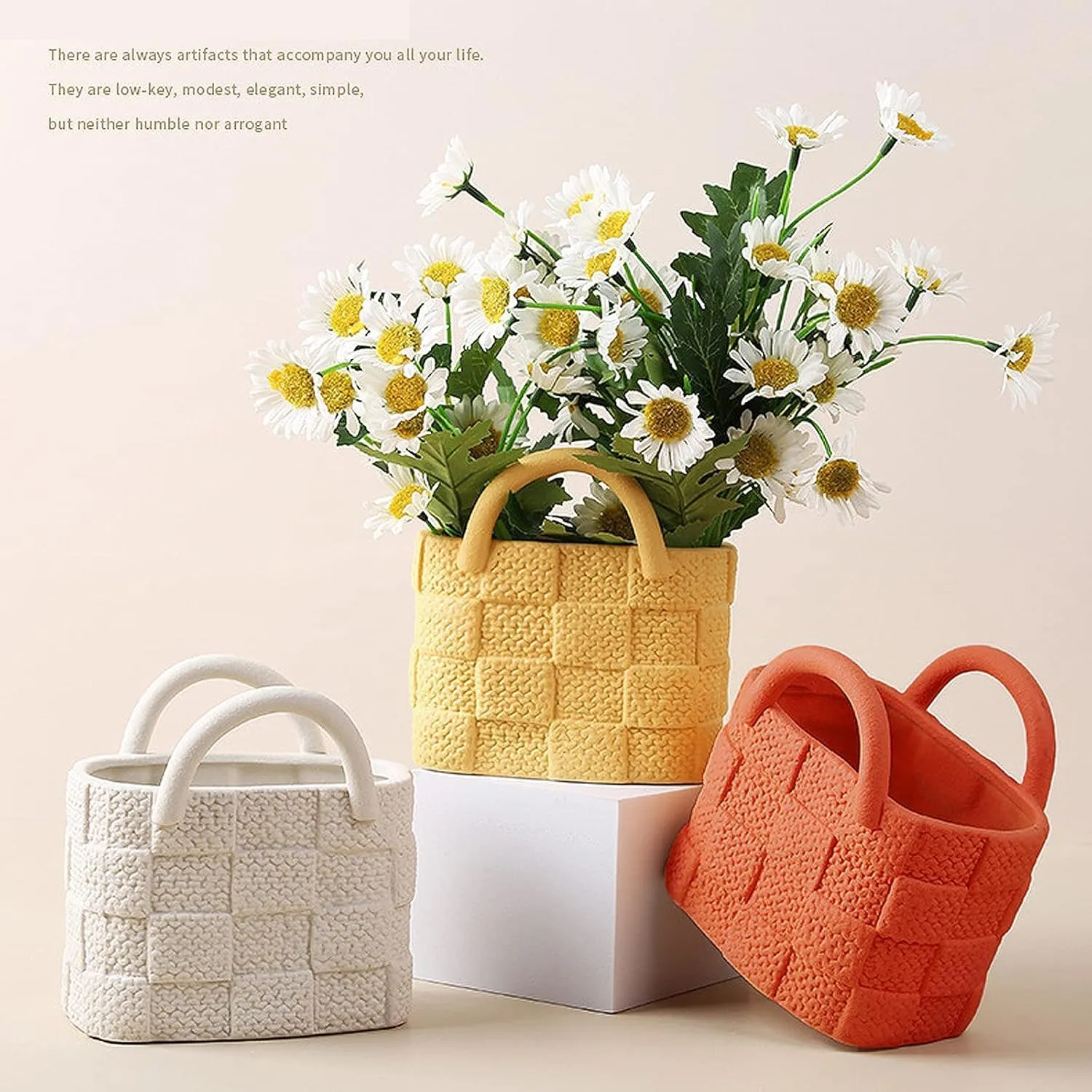 Ceramic Vase, Small Modern Flower Vase for Home Decor, Handbag Collection Creative Ceramic Floral Vases for Centerpieces, Flower Arrangement Decoration Shooting Props (A)