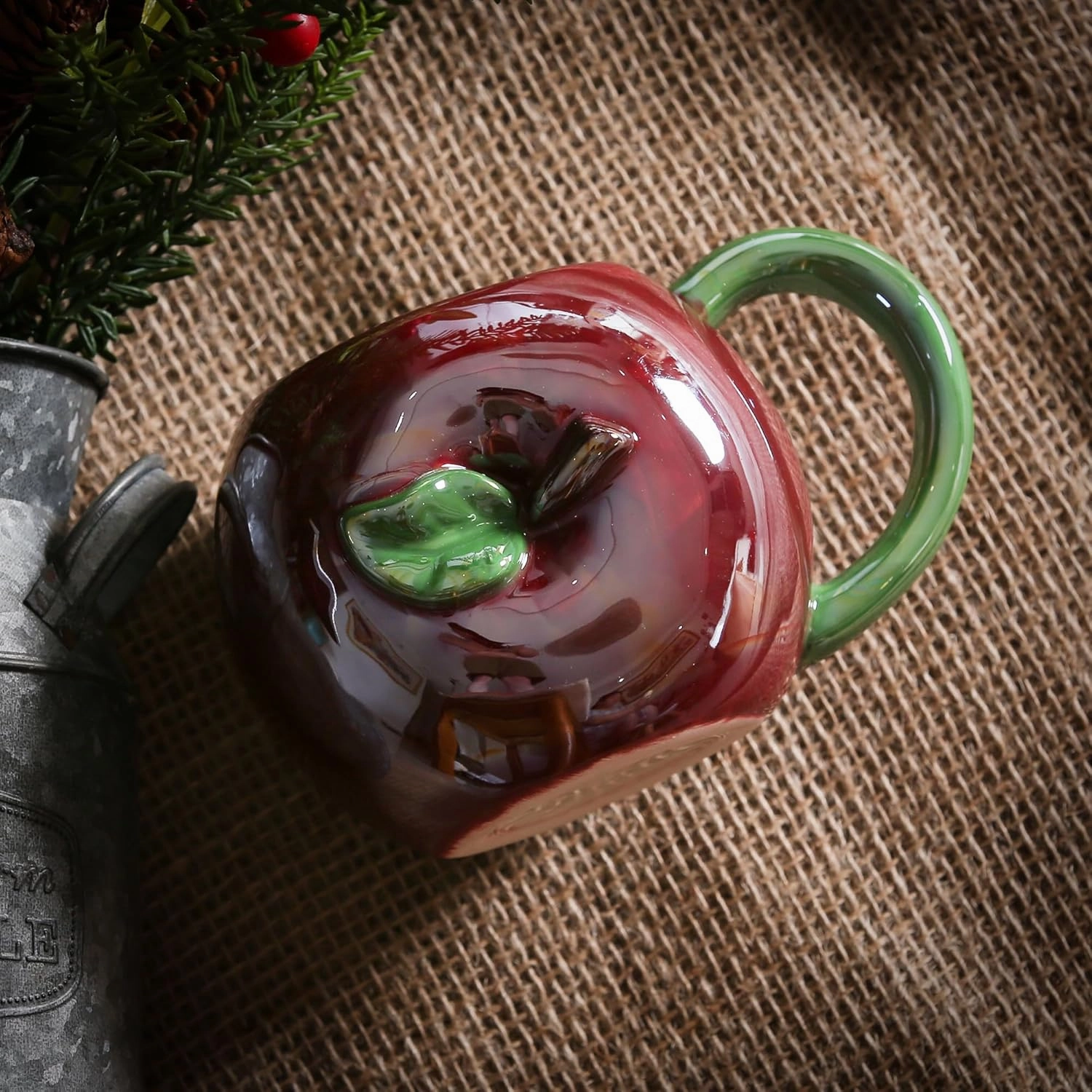 Ceramic Mug for Home & Office, Creative Porcelain 3D Fruit Cup with Handle for Coffee, Tea, Juice, Milk & Water, 17oz. Apple Shape Mug, 3.5" H