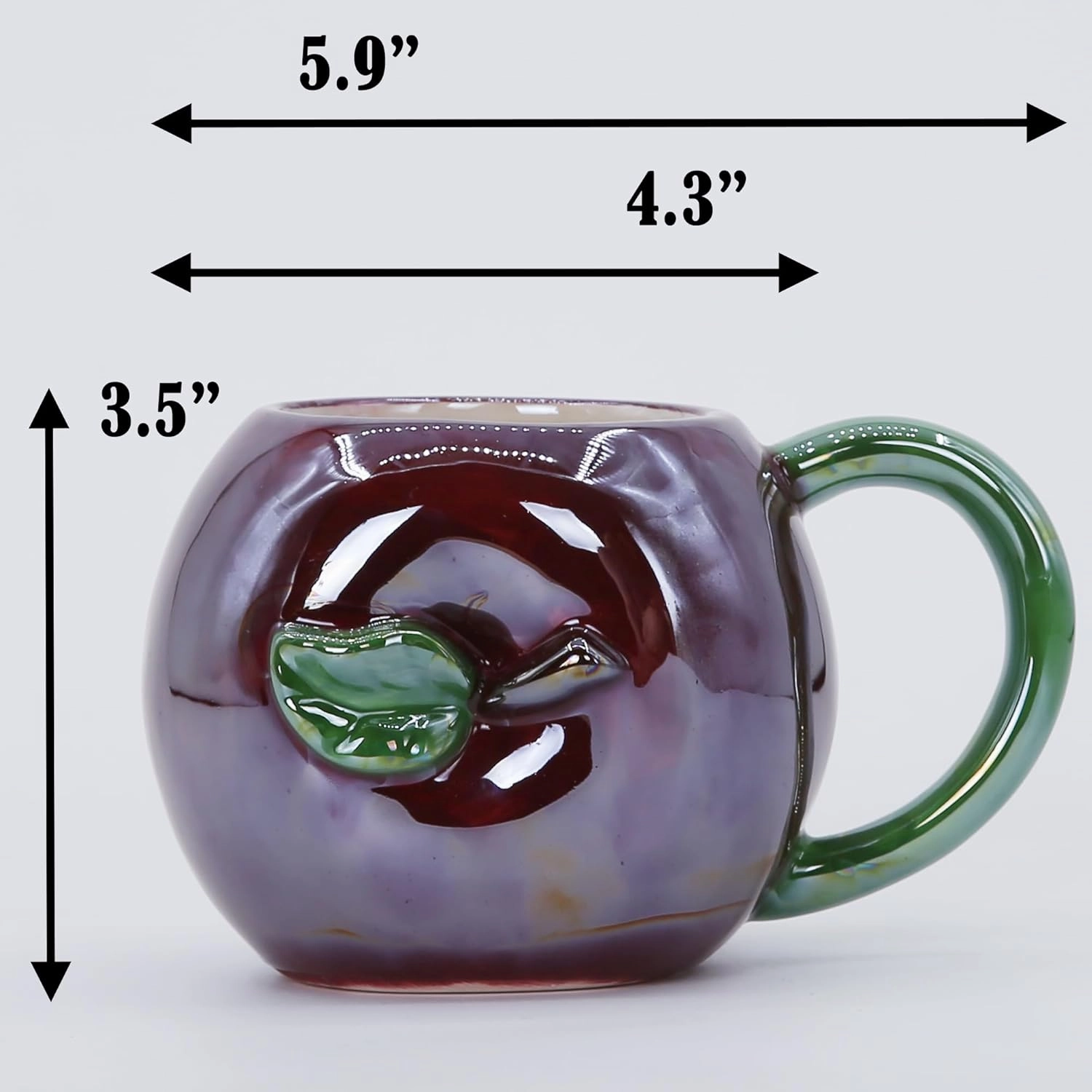 Ceramic Mug for Home & Office, Creative Porcelain 3D Fruit Cup with Handle for Coffee, Tea, Juice, Milk & Water, 17oz. Apple Shape Mug, 3.5" H