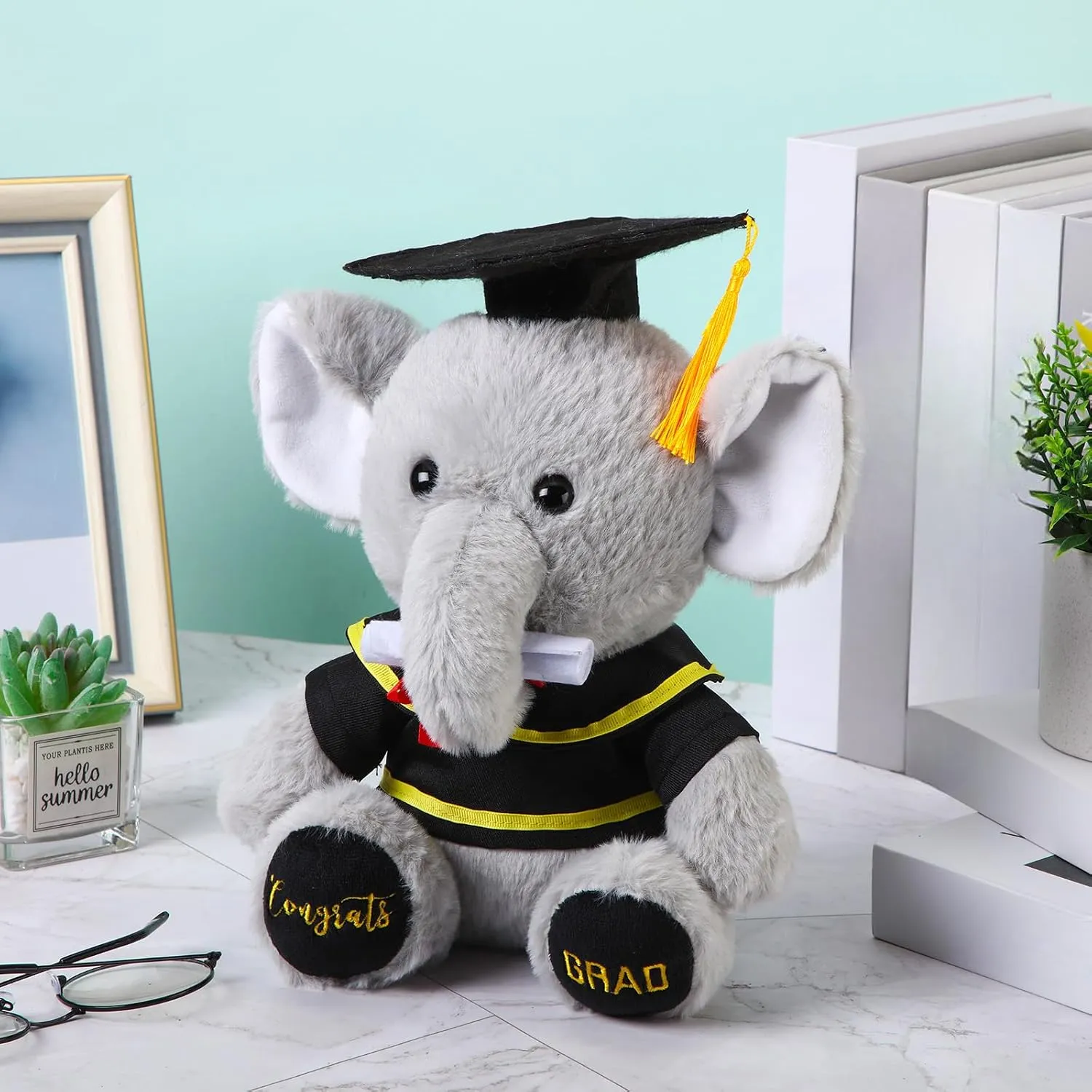 Chalyna 10 Inch 2025 Graduation Elephant Stuffed Animal Plush with Diploma Tassel Graduation Hat Embroidered Blessings Preschool Kindergarten Gift for Student, Kids, Friends, Relatives