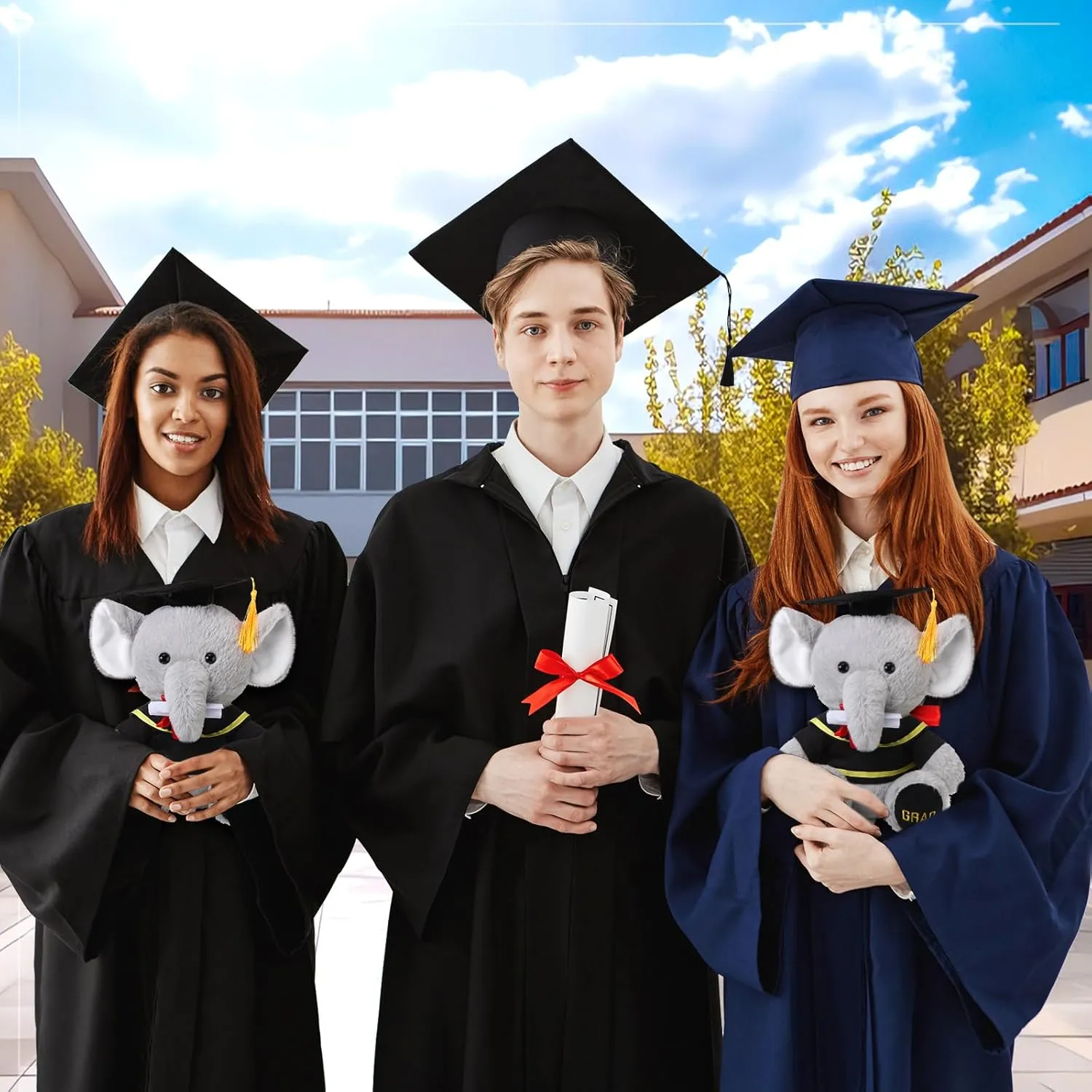 Chalyna 10 Inch 2025 Graduation Elephant Stuffed Animal Plush with Diploma Tassel Graduation Hat Embroidered Blessings Preschool Kindergarten Gift for Student, Kids, Friends, Relatives