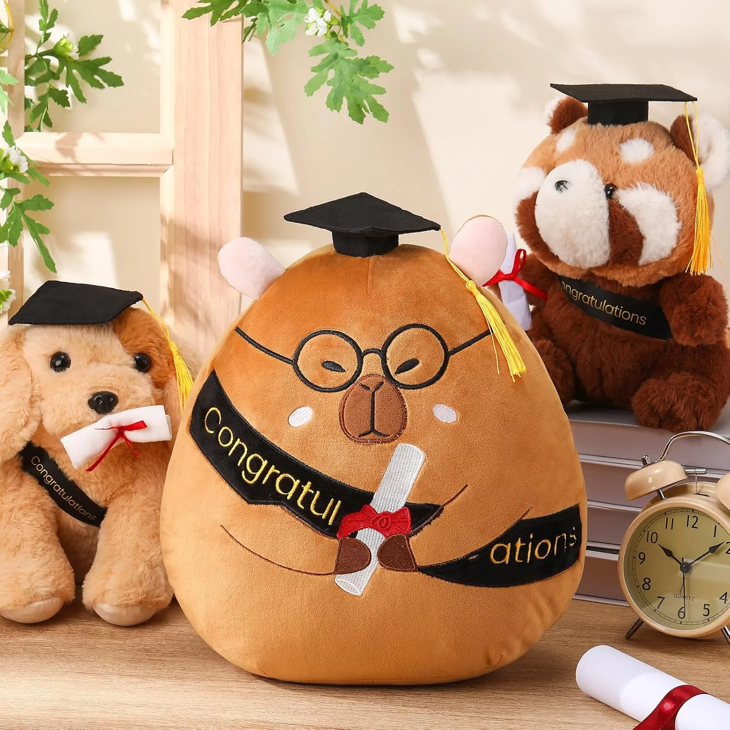 Chalyna 10 Inch 2025 Graduation Gift Capybara Stuffed Animal Plush with Diploma Tassel Graduation Hat Embroidered Blessings Preschool Kindergarten Gift for Student, Friends, Relatives and Kids