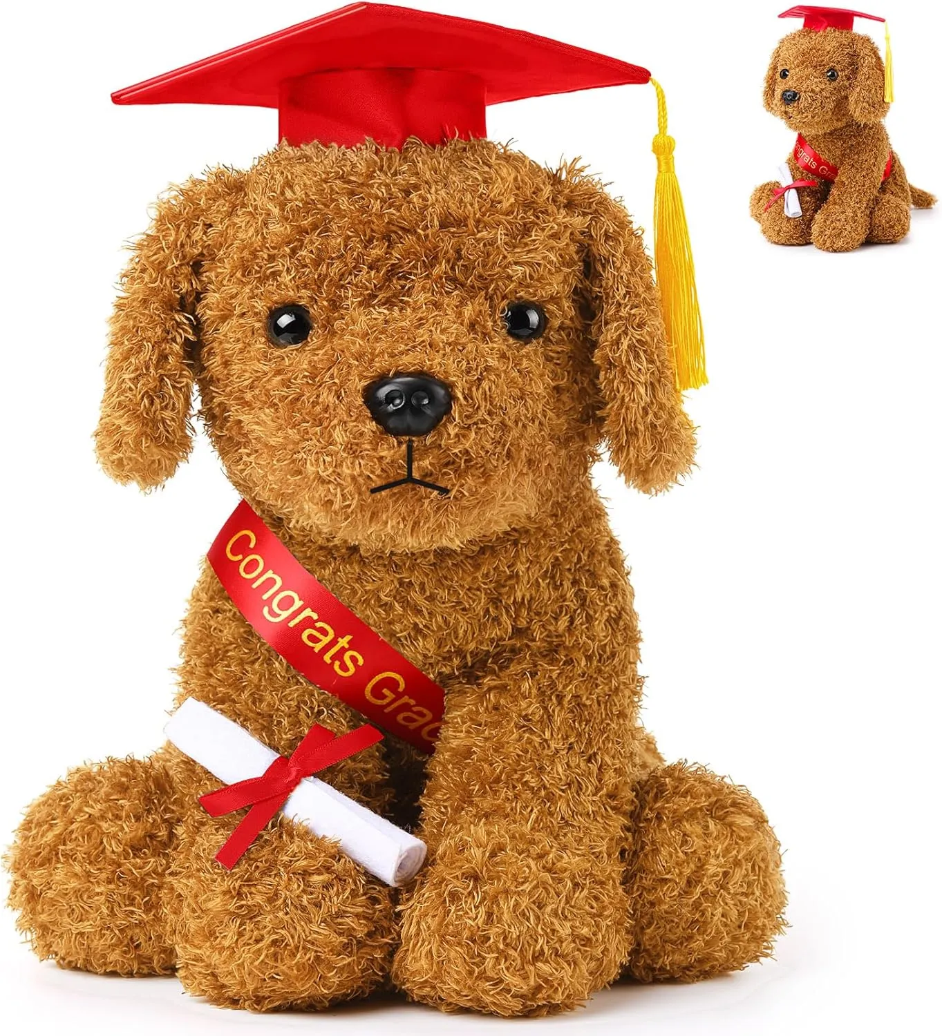 Chalyna 10 Inch Graduation Season Dog Preschool Plush Stuffed Animal Kindergarten Graduation Puppy with Hat, Diploma and Sash, Preschool Kindergarten Gift for Friend Relatives(Red)