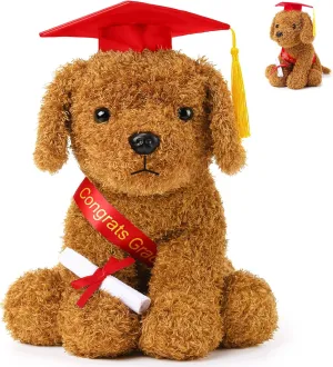 Chalyna 10 Inch Graduation Season Dog Preschool Plush Stuffed Animal Kindergarten Graduation Puppy with Hat, Diploma and Sash, Preschool Kindergarten Gift for Friend Relatives(Red)