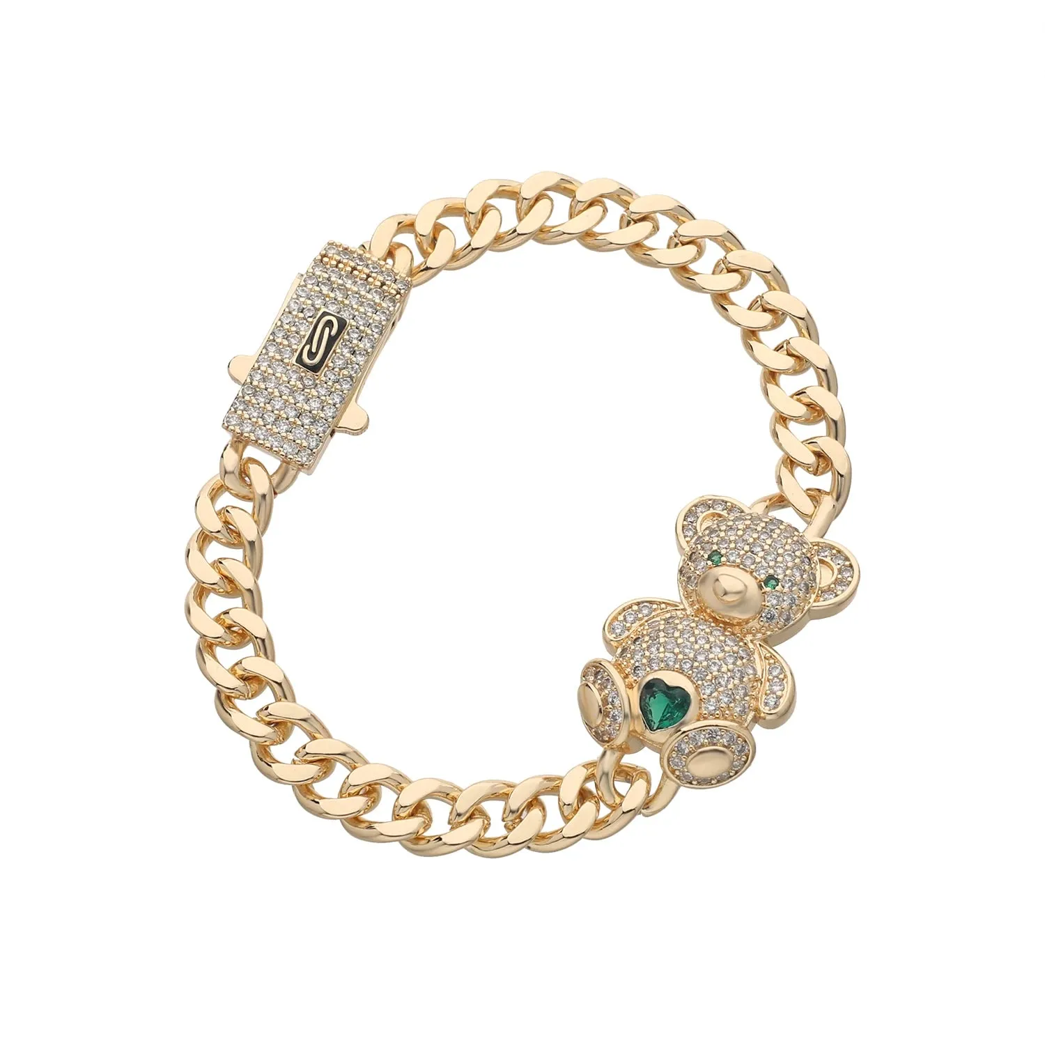 Charming Kawaii Teddy Bear Cuff Bracelet with Sparkling CZ Crystals 🐻💖✨