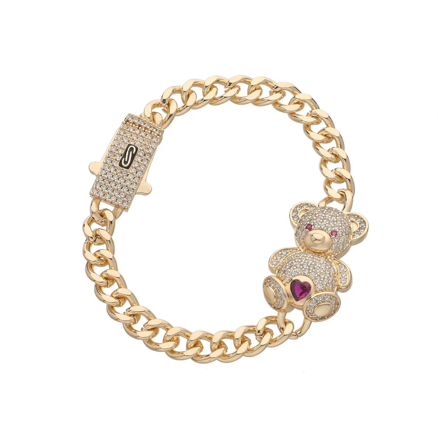 Charming Kawaii Teddy Bear Cuff Bracelet with Sparkling CZ Crystals 🐻💖✨