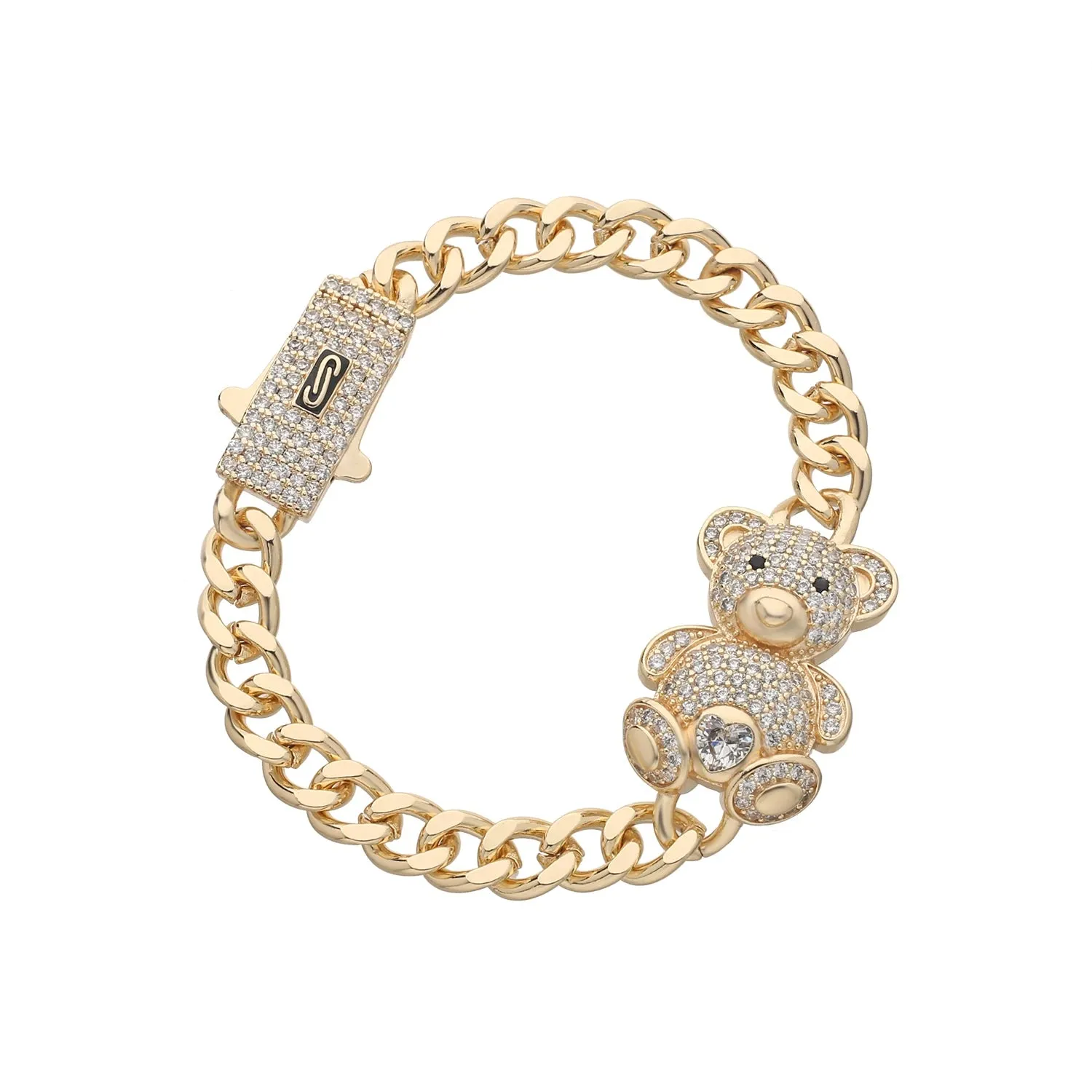 Charming Kawaii Teddy Bear Cuff Bracelet with Sparkling CZ Crystals 🐻💖✨