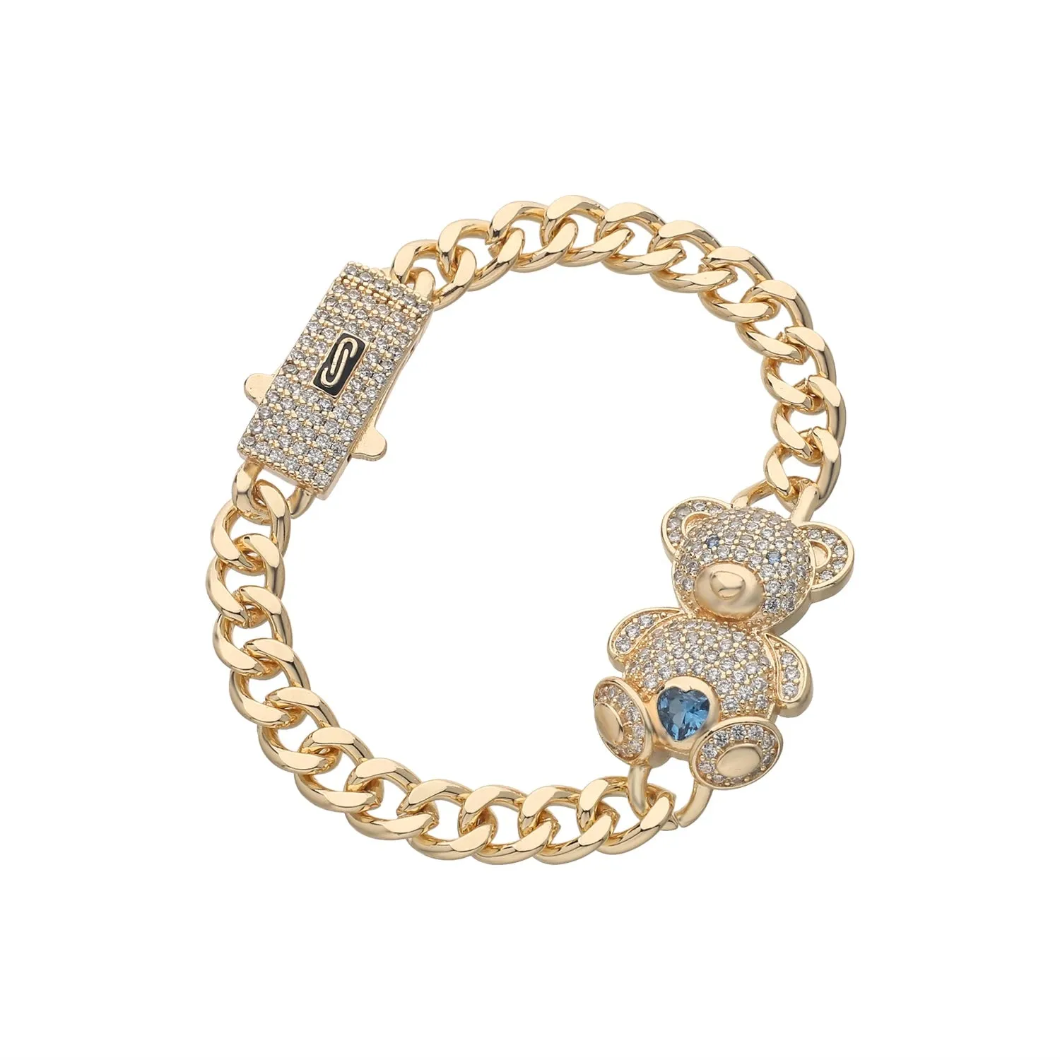 Charming Kawaii Teddy Bear Cuff Bracelet with Sparkling CZ Crystals 🐻💖✨