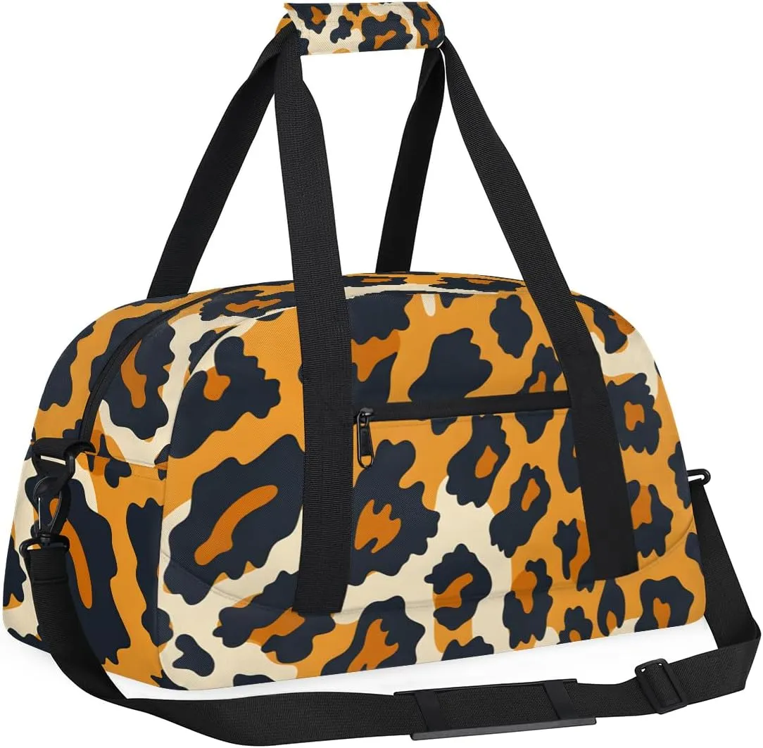 Cheetah Leopard Print Kids Overnighter Duffel Bags for Boys, Carry-On Size Sports Gym Bag with Front Zipper Pocket for School Practice or Overnight Travel Weekender Sleepover Tote Bag