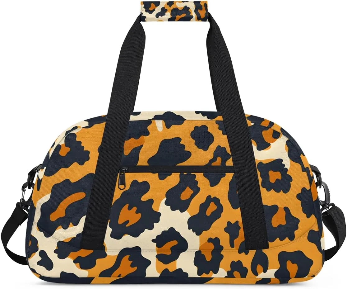 Cheetah Leopard Print Kids Overnighter Duffel Bags for Boys, Carry-On Size Sports Gym Bag with Front Zipper Pocket for School Practice or Overnight Travel Weekender Sleepover Tote Bag