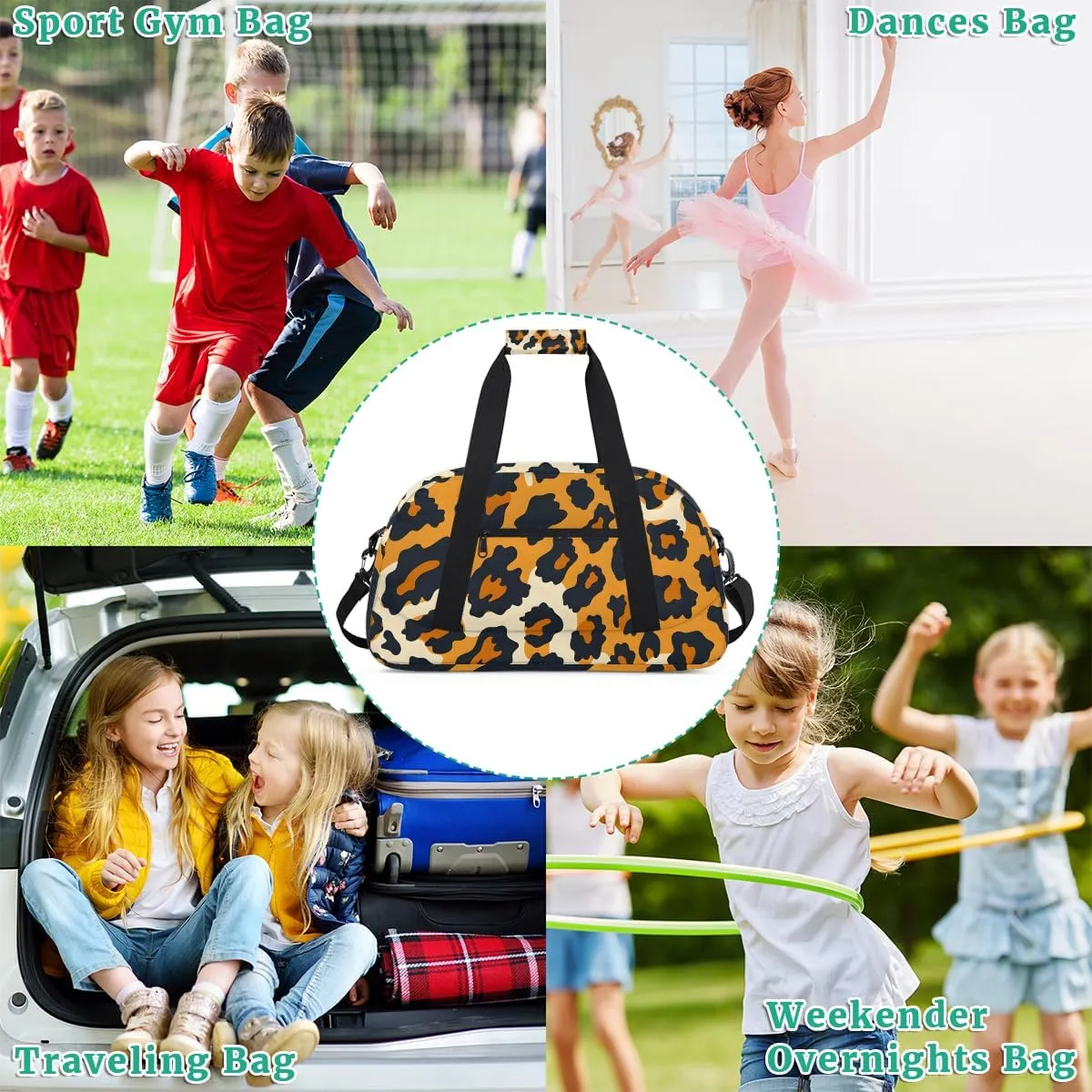 Cheetah Leopard Print Kids Overnighter Duffel Bags for Boys, Carry-On Size Sports Gym Bag with Front Zipper Pocket for School Practice or Overnight Travel Weekender Sleepover Tote Bag