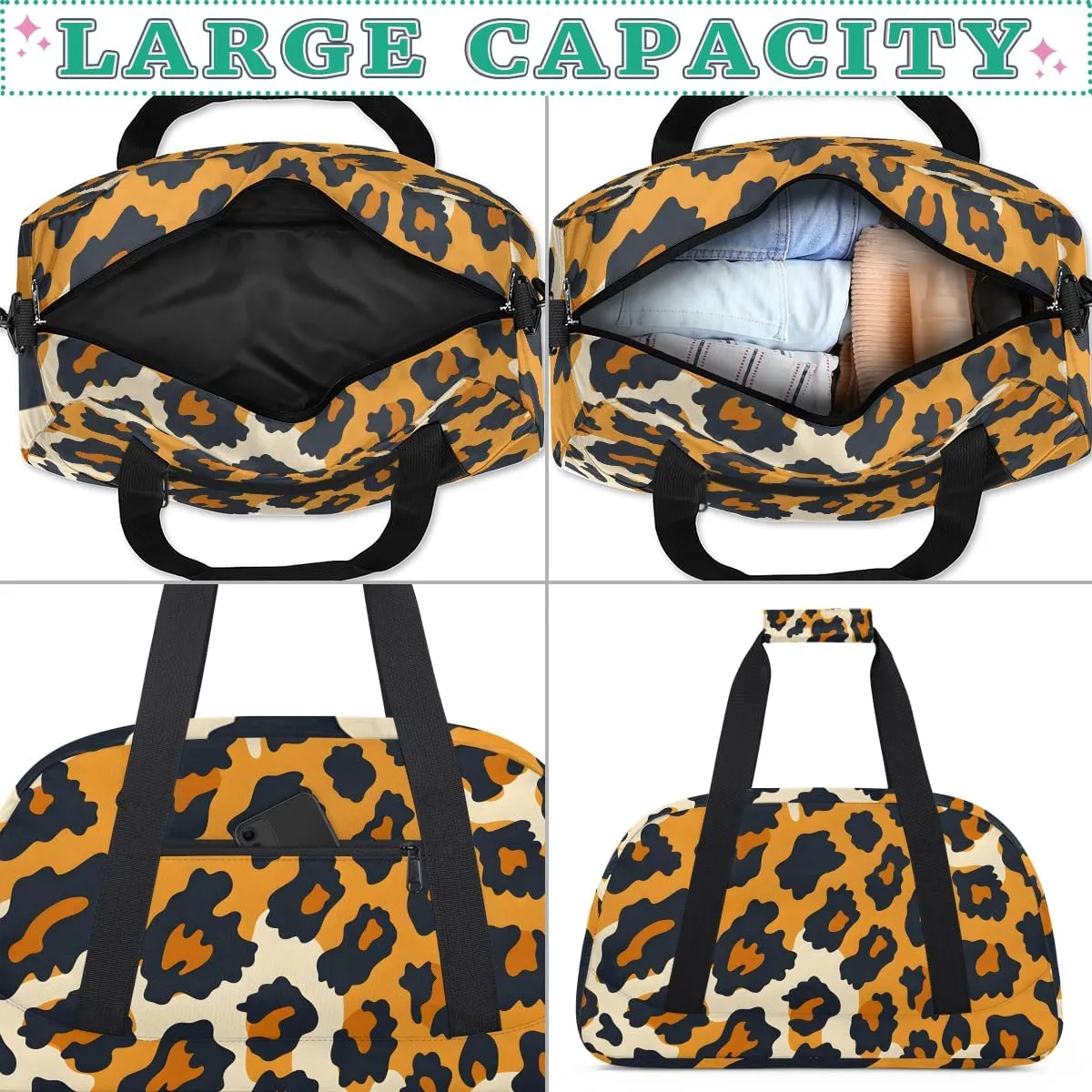 Cheetah Leopard Print Kids Overnighter Duffel Bags for Boys, Carry-On Size Sports Gym Bag with Front Zipper Pocket for School Practice or Overnight Travel Weekender Sleepover Tote Bag