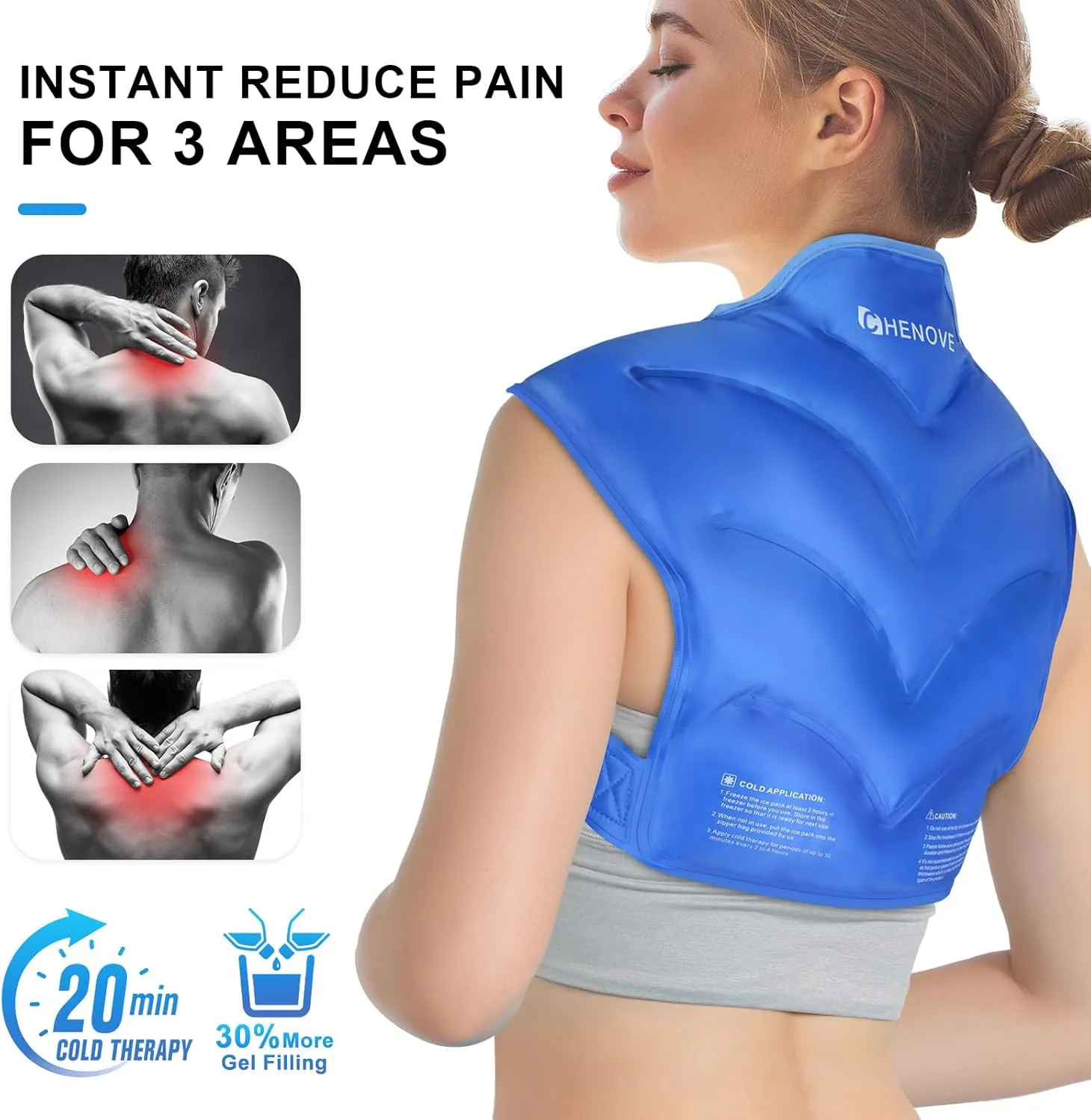 Chenove Ice Pack for Shoulders Upper Back with Strap, Neck and Shoulder Ice Pack Wrap Rotator Cuff Gel Reusable with Cold Compression Therapy, Soreness
