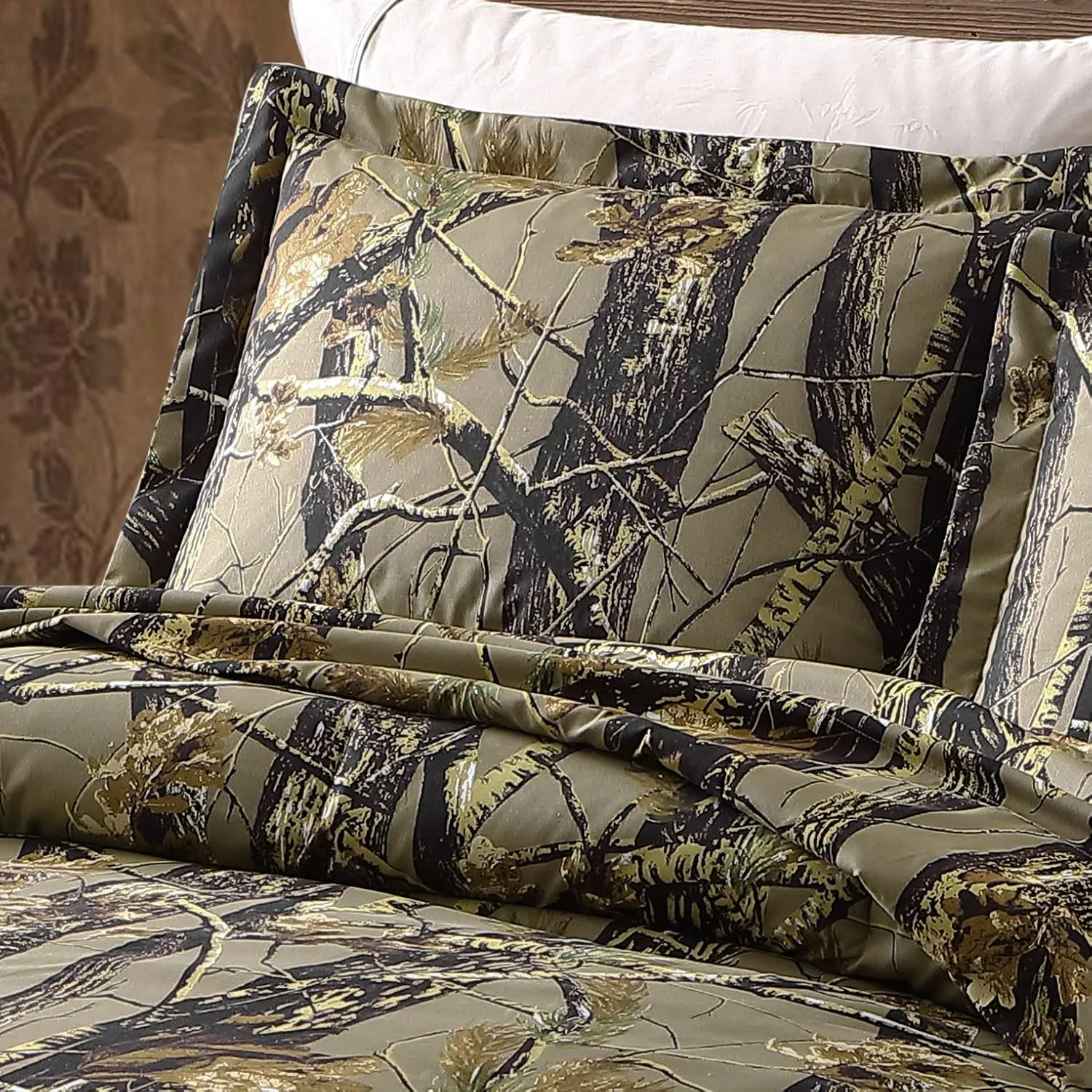 Chezmoi Collection Salem 3-Piece Cabin Lodge Forest Woods Comforter Set - Nature Camo Tree Leaves Printed Soft Microfiber Bedding - Natural, King
