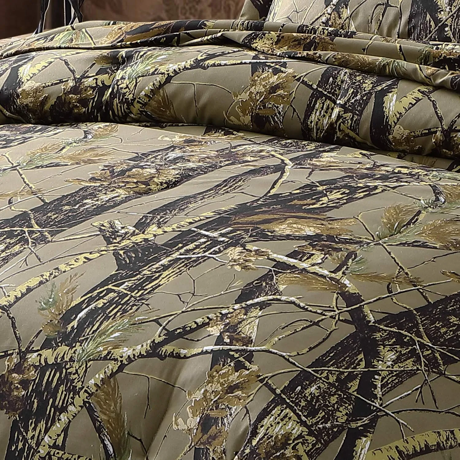 Chezmoi Collection Salem 3-Piece Cabin Lodge Forest Woods Comforter Set - Nature Camo Tree Leaves Printed Soft Microfiber Bedding - Natural, King