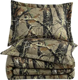 Chezmoi Collection Salem 3-Piece Cabin Lodge Forest Woods Comforter Set - Nature Camo Tree Leaves Printed Soft Microfiber Bedding - Natural, King