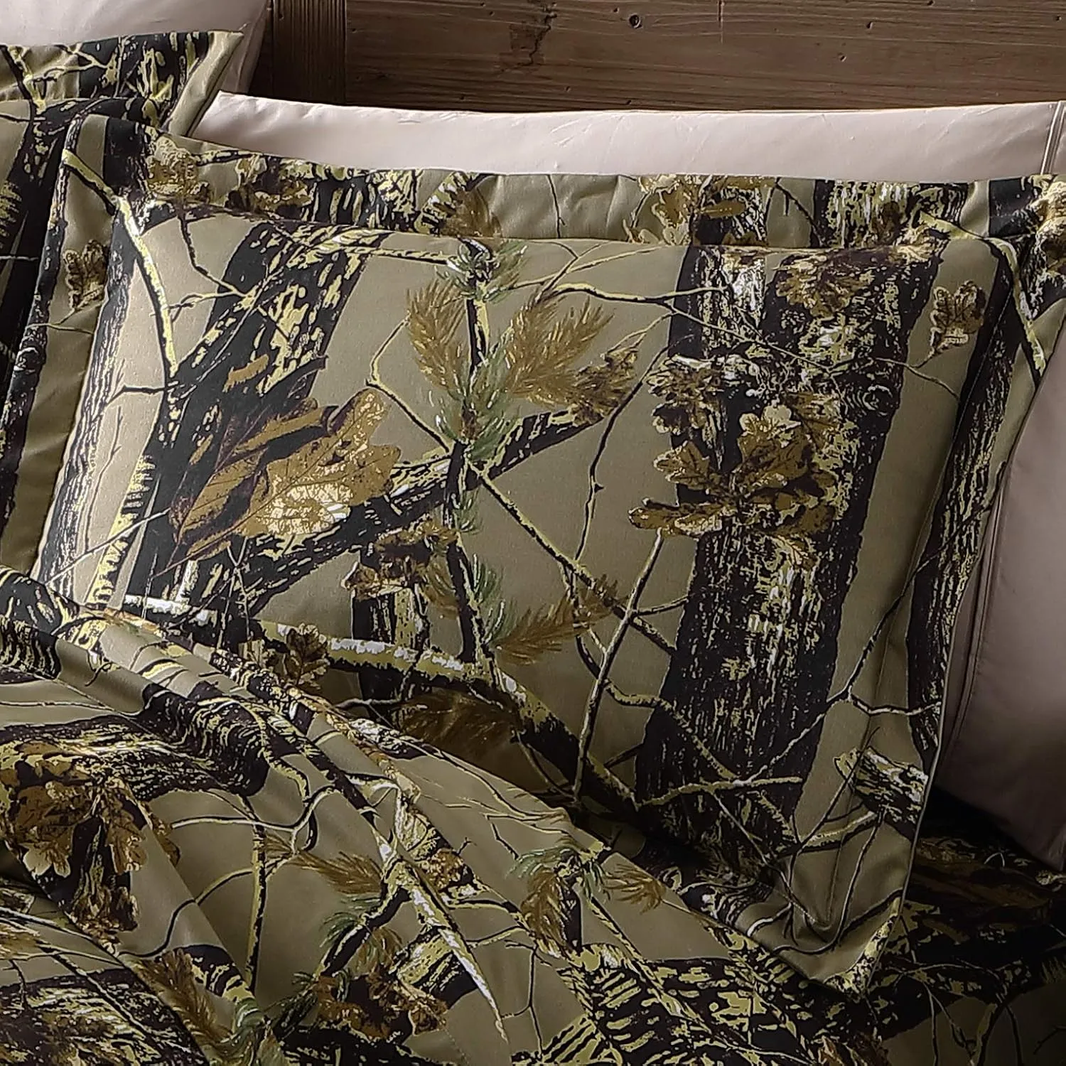 Chezmoi Collection Salem 3-Piece Cabin Lodge Forest Woods Comforter Set - Nature Camo Tree Leaves Printed Soft Microfiber Bedding - Natural, King