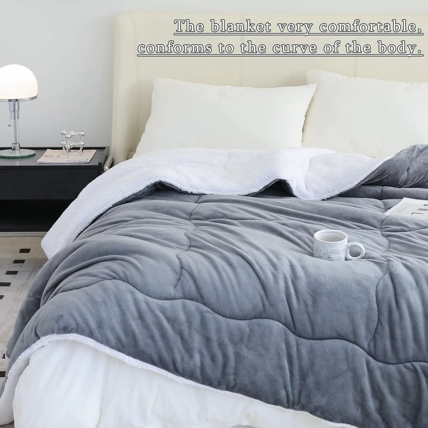 CHOSHOME Sherpa Fleece Throw Blanket- Thick and Warm Blanket for Winter, Soft Fuzzy Plush Throw Size Blanket for Couch, Bed - (50" x 70", Grey)