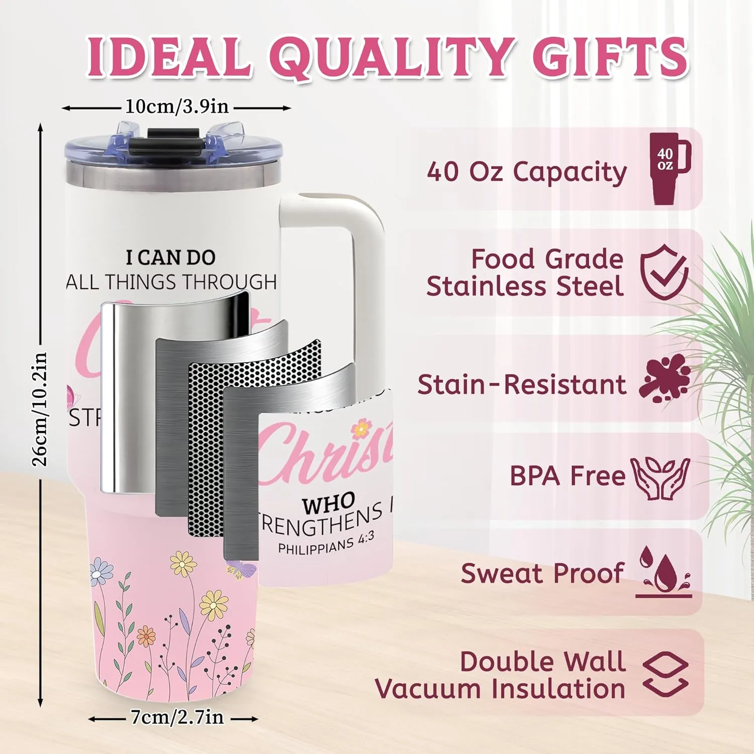 Christian Gifts for Women, 40oz Tumbler with Handle, Faith Gifts for Wife, Encouragement Inspirational Gifts for Women Friends, Birthday Gifts for Mom, Daughter