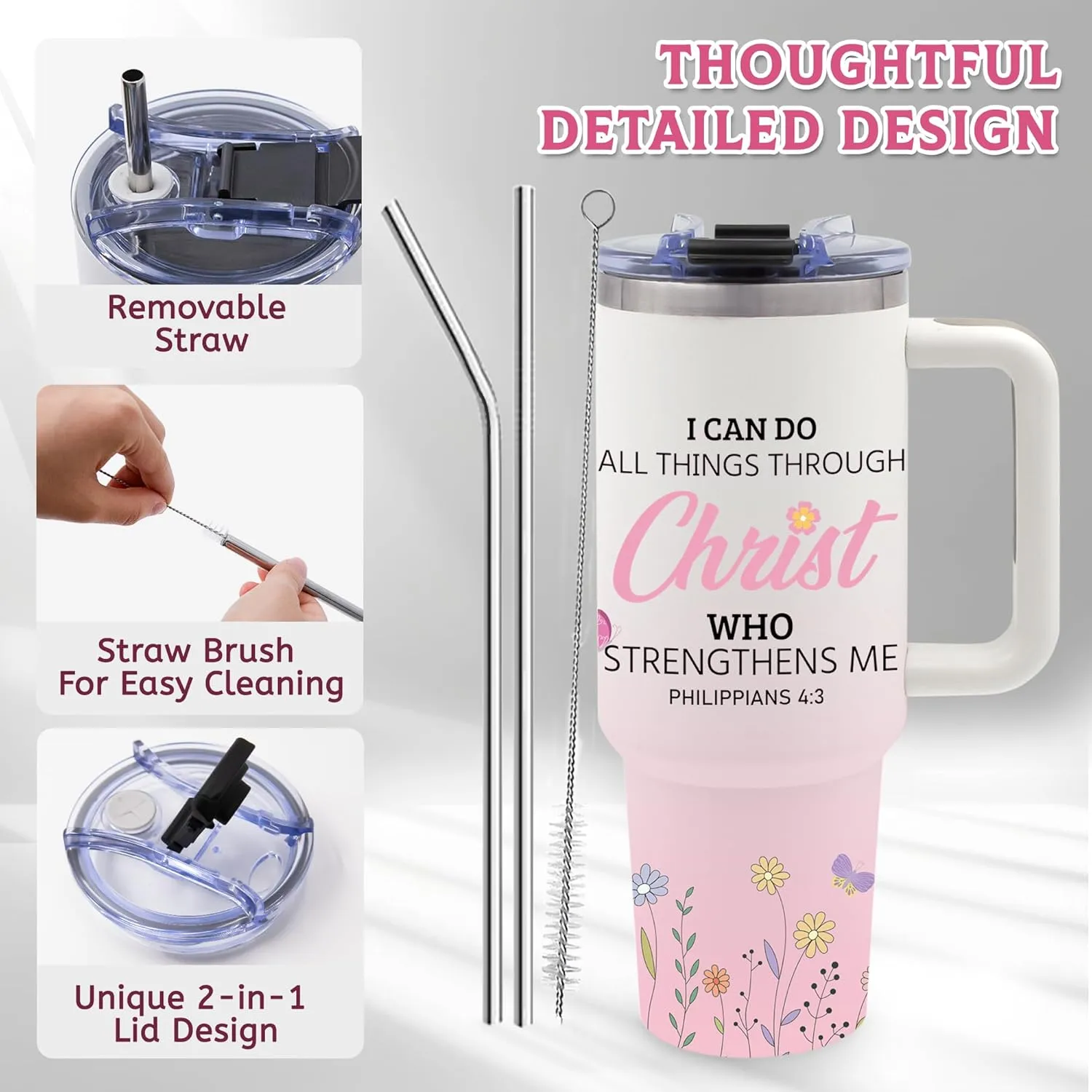 Christian Gifts for Women, 40oz Tumbler with Handle, Faith Gifts for Wife, Encouragement Inspirational Gifts for Women Friends, Birthday Gifts for Mom, Daughter