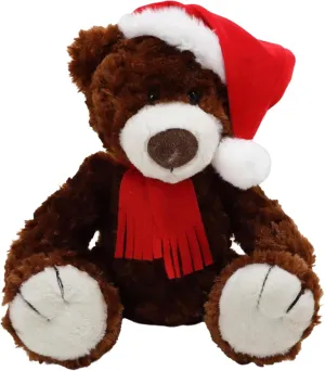 Christmas Logan Teddy Bear Stuffed Animal - Adorable Xmas Plush Toy with Hat and Scarf - Soft and Cuddly Winter Companion for Kids and Seniors - 12 inch (Chocolate)