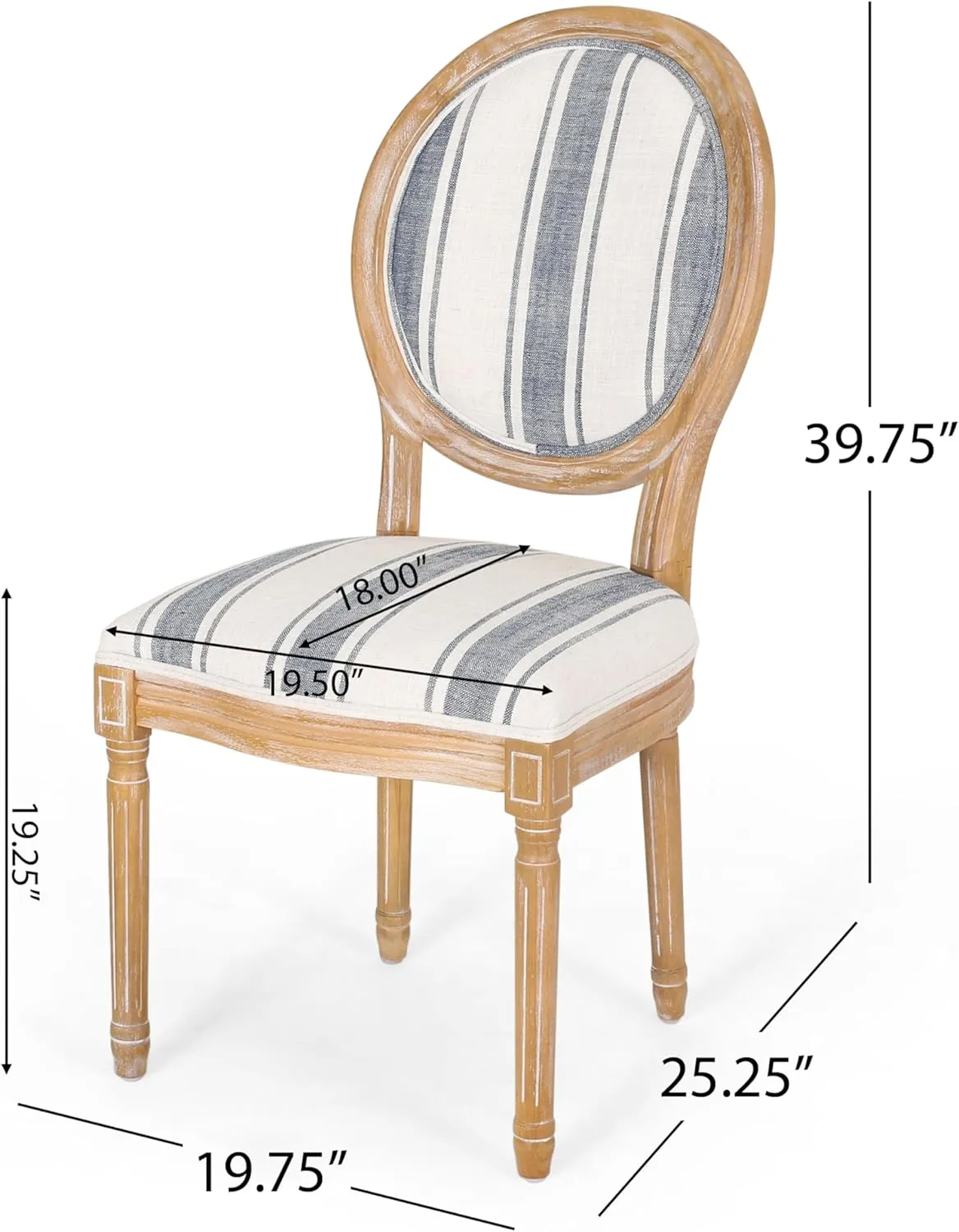 Christopher Knight Home Phinnaeus Dining Chair Set, Set of 2, Rubberwood, Dark Blue Line   Natural