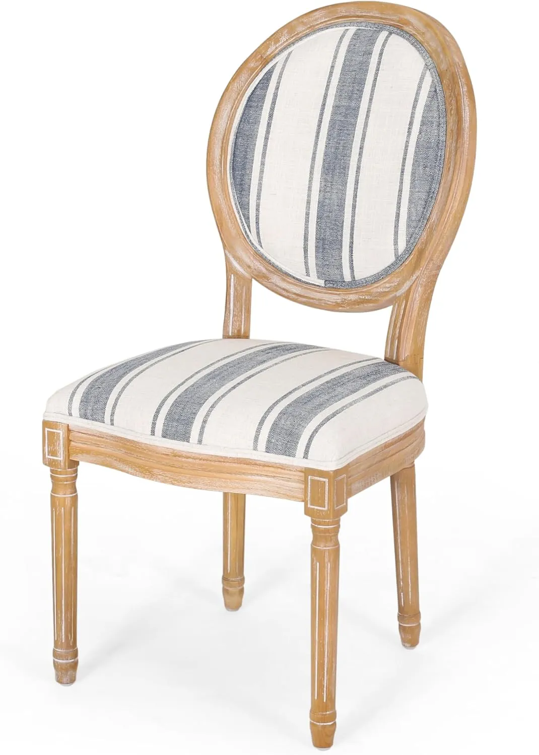 Christopher Knight Home Phinnaeus Dining Chair Set, Set of 2, Rubberwood, Dark Blue Line   Natural