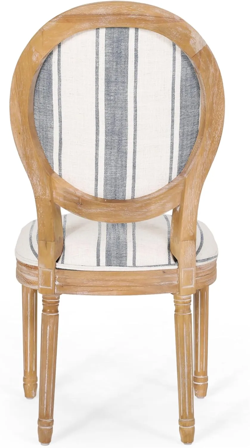 Christopher Knight Home Phinnaeus Dining Chair Set, Set of 2, Rubberwood, Dark Blue Line   Natural