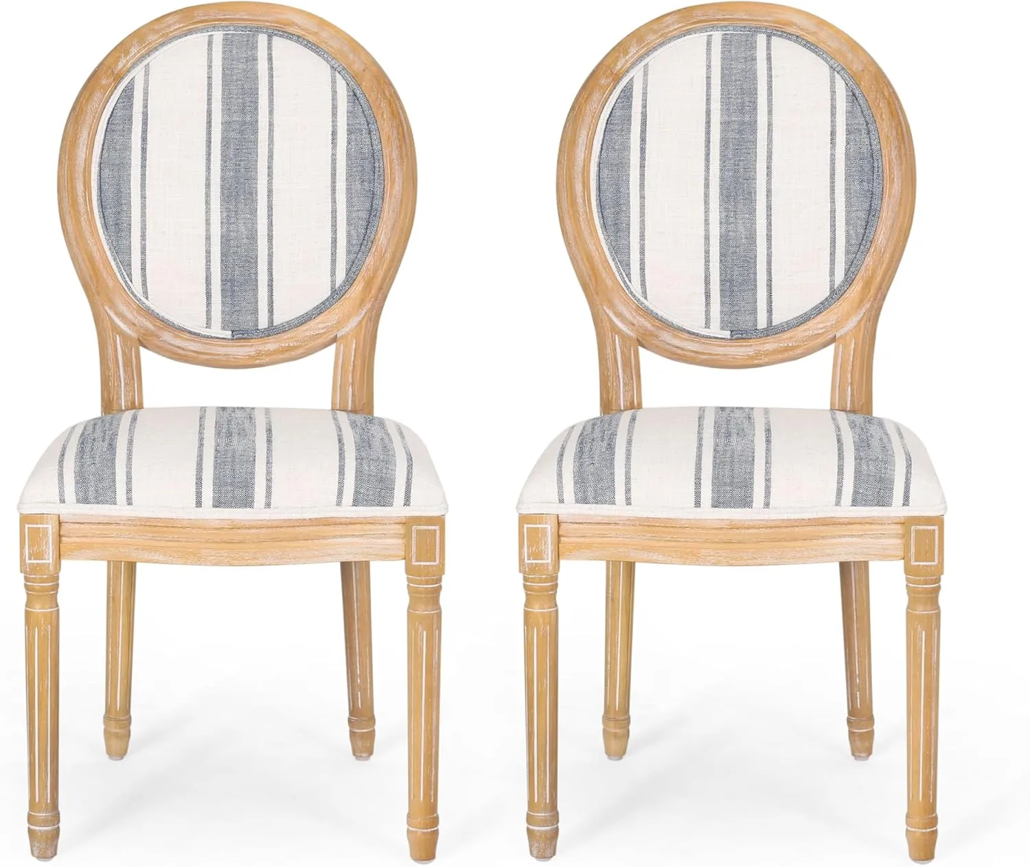 Christopher Knight Home Phinnaeus Dining Chair Set, Set of 2, Rubberwood, Dark Blue Line   Natural