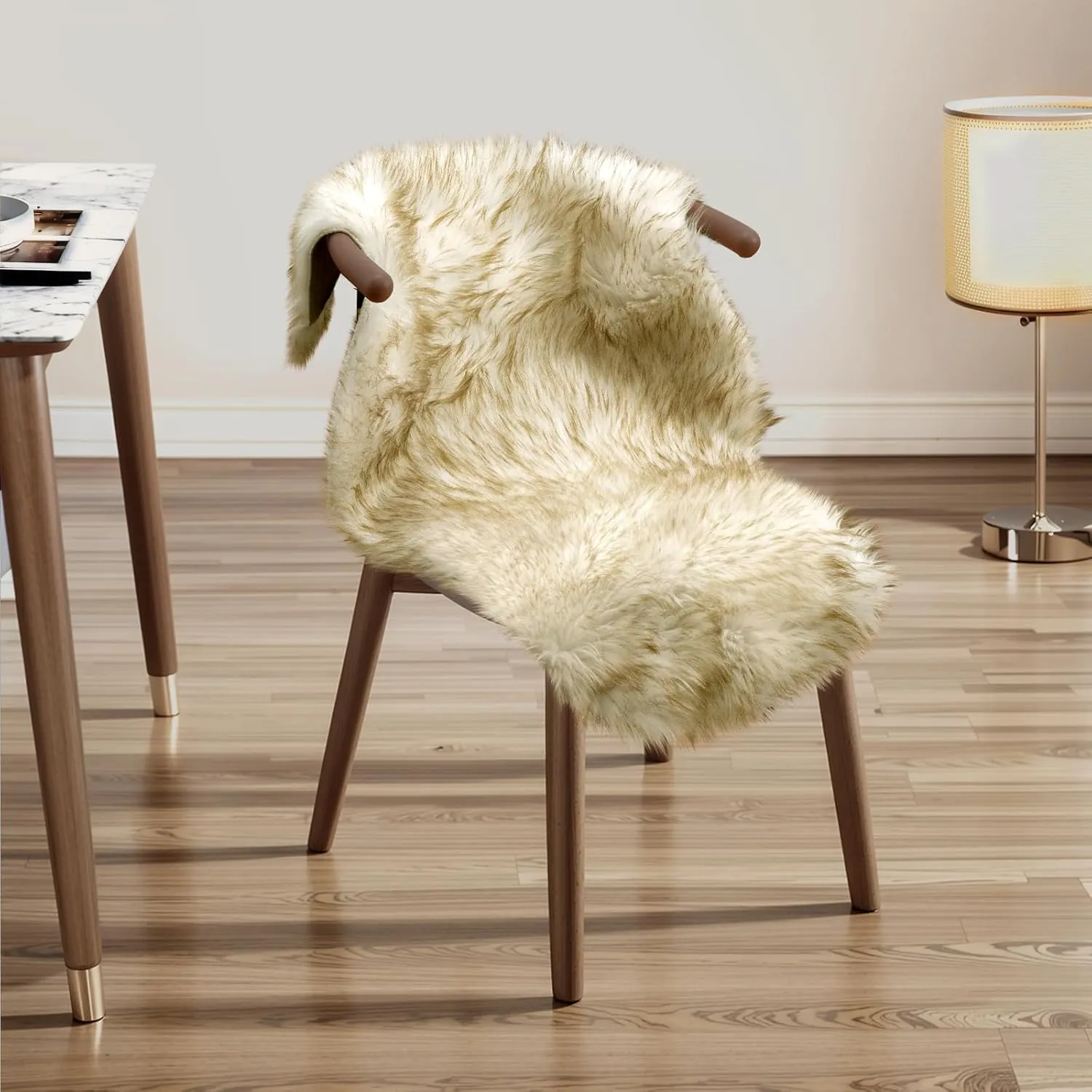 Ciicool Faux Sheepskin Rugs Soft Faux Fur Rug White Gradient Dark Green Fluffy Chair Couch Cover Fuzzy Carpet for Bedroom Floor Sofa Living Room 2x3 Feet