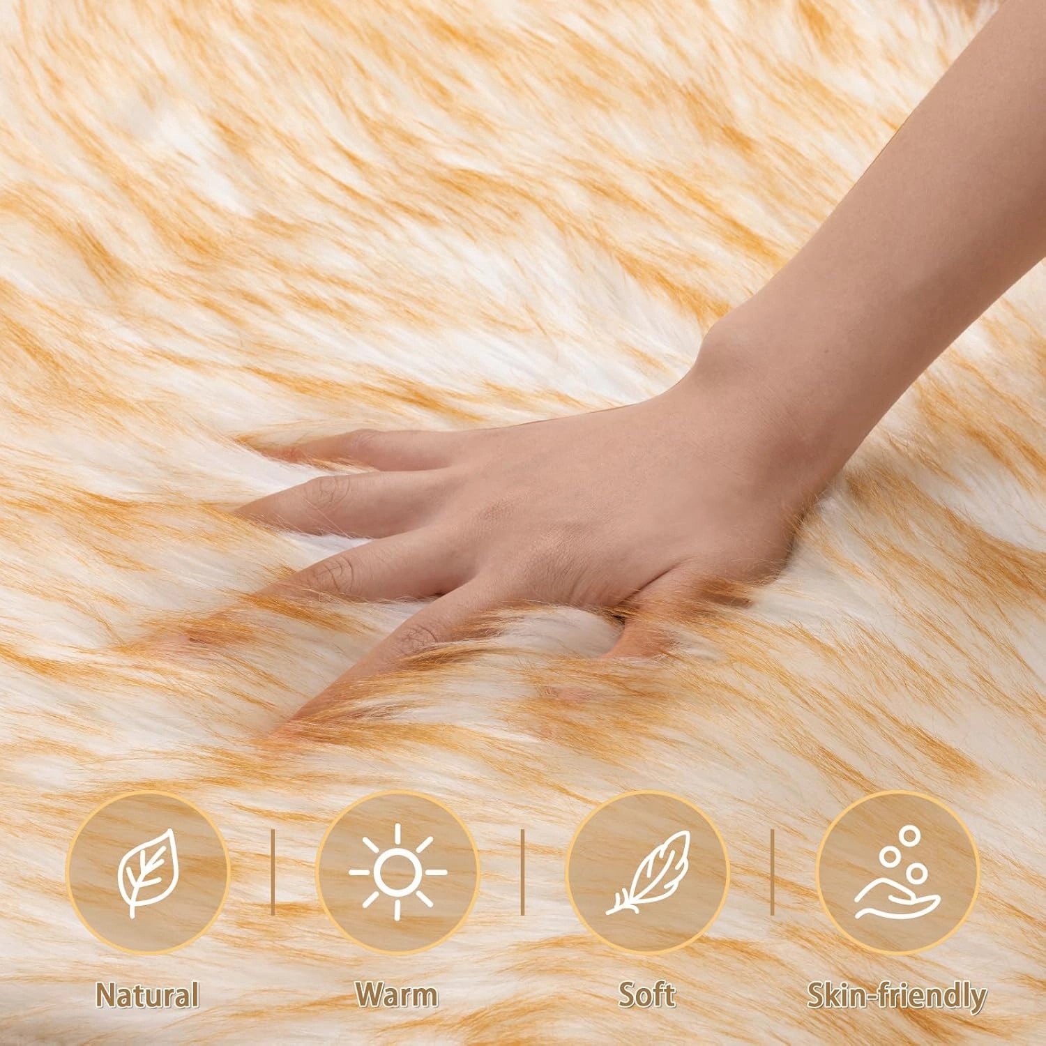 Ciicool Faux Sheepskin Rugs Soft Faux Fur Rug White Gradient Brown Fluffy Chair Couch Cover Fuzzy Carpet for Bedroom Floor Sofa Living Room 2x3 Feet