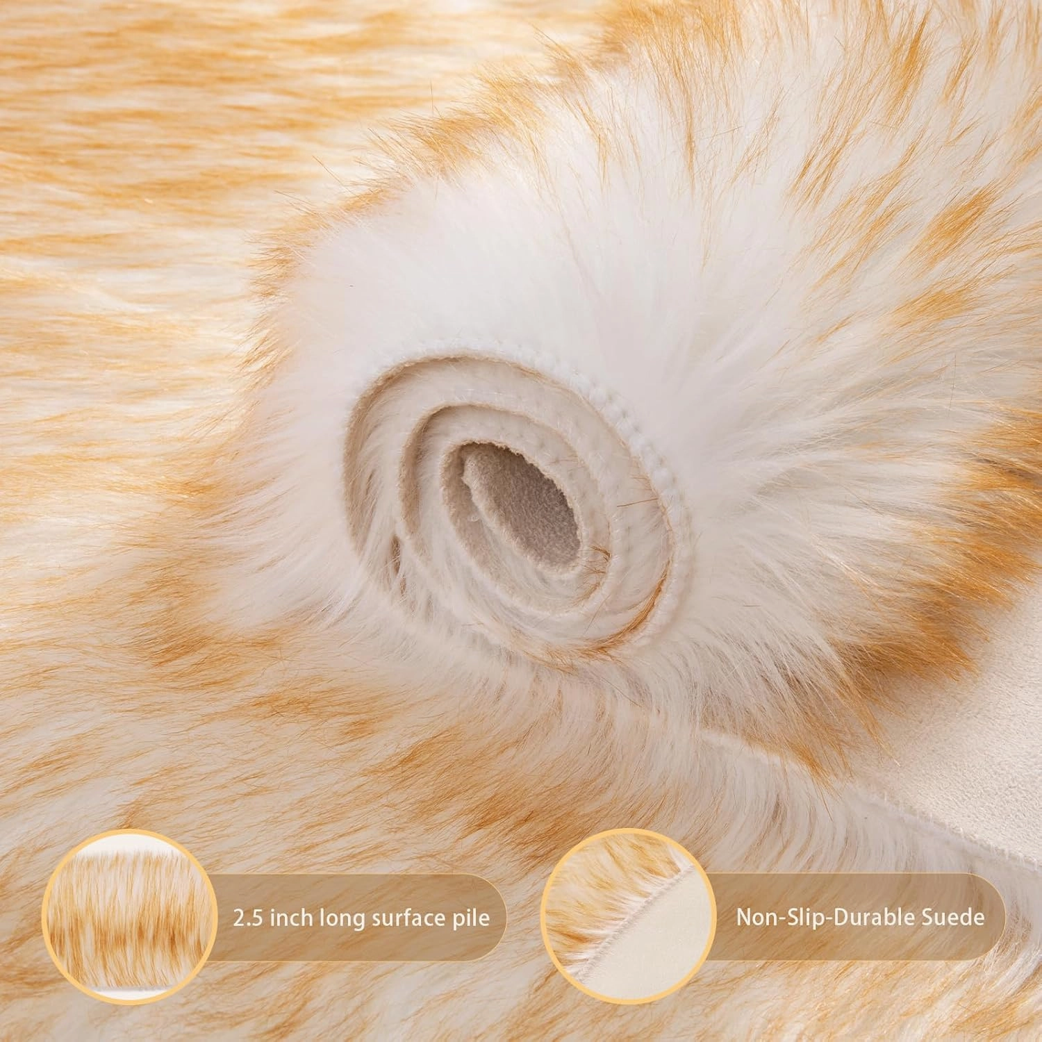 Ciicool Faux Sheepskin Rugs Soft Faux Fur Rug White Gradient Brown Fluffy Chair Couch Cover Fuzzy Carpet for Bedroom Floor Sofa Living Room 2x3 Feet