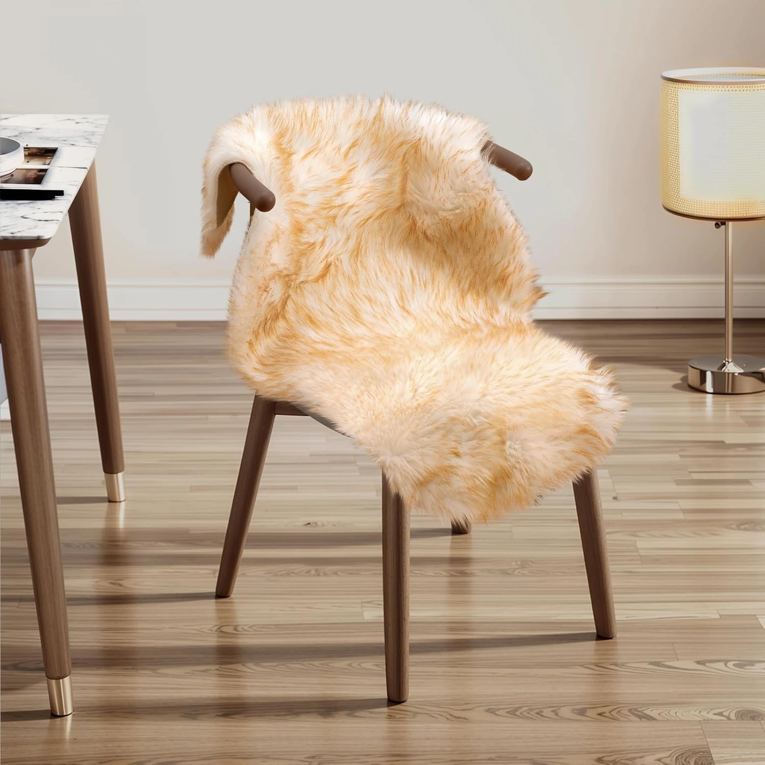 Ciicool Faux Sheepskin Rugs Soft Faux Fur Rug White Gradient Brown Fluffy Chair Couch Cover Fuzzy Carpet for Bedroom Floor Sofa Living Room 2x3 Feet
