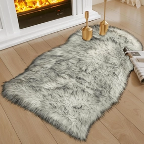Ciicool Faux Sheepskin Rugs Soft Faux Fur Rug White Gradient Sliver Black Fluffy Chair Couch Cover Fuzzy Carpet for Bedroom Floor Sofa Living Room 2x3 Feet