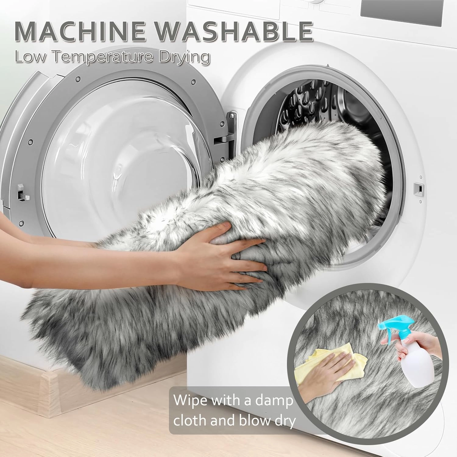 Ciicool Faux Sheepskin Rugs Soft Faux Fur Rug White Gradient Sliver Black Fluffy Chair Couch Cover Fuzzy Carpet for Bedroom Floor Sofa Living Room 2x3 Feet