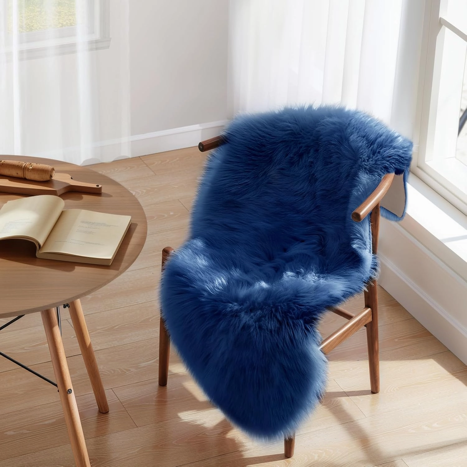 Ciicool Ultra Soft Faux Sheepskin Fur Rug Fluffy Chair Rug for Sofa Couch Seat Cushion.Shaggy Furry Small 2x4 Dark Blue Bedroom Fuzzy Carpet for Living Room Kid's Room Nursery Decor