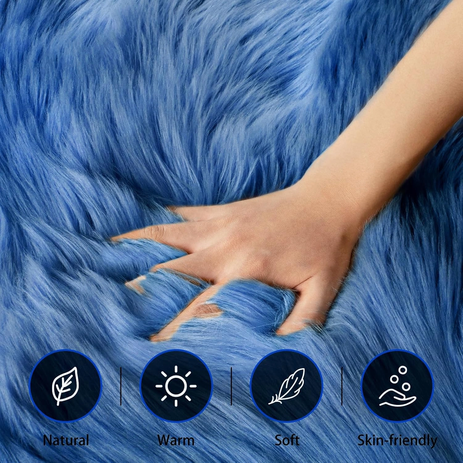Ciicool Ultra Soft Faux Sheepskin Fur Rug Fluffy Chair Rug for Sofa Couch Seat Cushion.Shaggy Furry Small 2x4 Dark Blue Bedroom Fuzzy Carpet for Living Room Kid's Room Nursery Decor