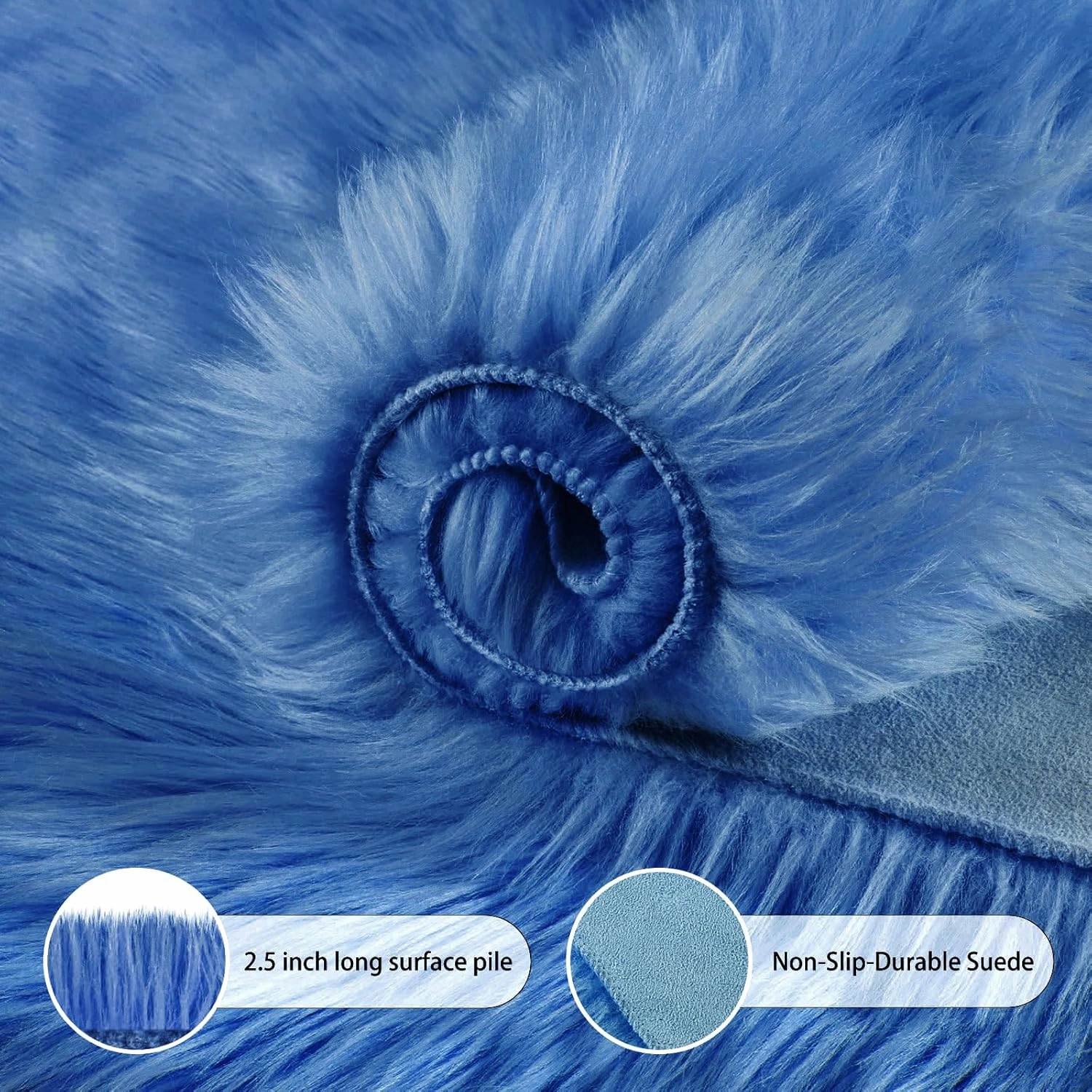 Ciicool Ultra Soft Faux Sheepskin Fur Rug Fluffy Chair Rug for Sofa Couch Seat Cushion.Shaggy Furry Small 2x4 Dark Blue Bedroom Fuzzy Carpet for Living Room Kid's Room Nursery Decor