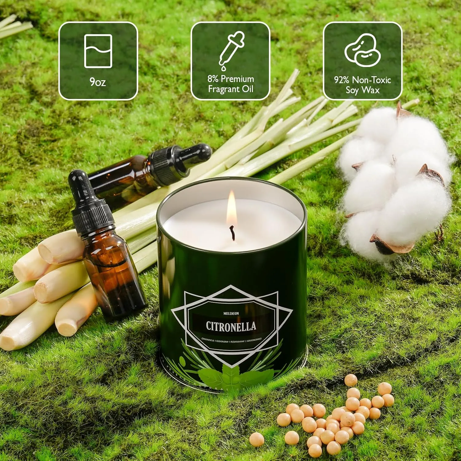 Citronella Candles Outdoor, 2-Pack Citronella Candles for Outside Patio, Camping & Garden, Summer Gifts for Indoor Home Scented, 50-Hour Burn Time, 9 Ounce Each