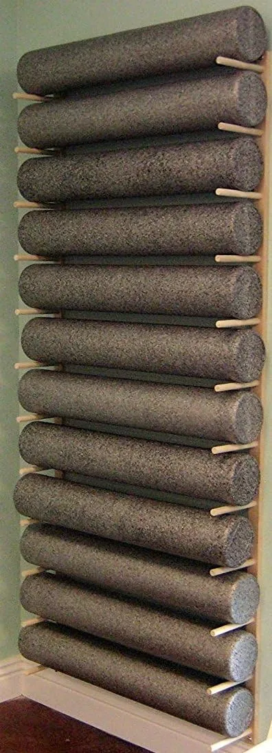 Classy Wood Foam Roller & Yoga Mat Storage Rack. Holds 4, 8, 12 etc. Modular (Sold by The Pairs and no. of Pairs You get Determines no. of mats/Rollers You Hold). Easy Wall Mount & Hardware.