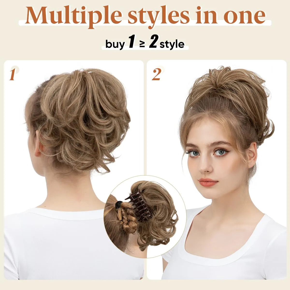 Claw Clip Short Ponytail Messy Bun Hair Piece Bendable Hair Branch Extensions Fluffy Wavy Curly Synthetic Versatile Black Hairpieces