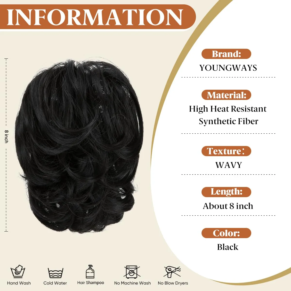 Claw Clip Short Ponytail Messy Bun Hair Piece Bendable Hair Branch Extensions Fluffy Wavy Curly Synthetic Versatile Black Hairpieces